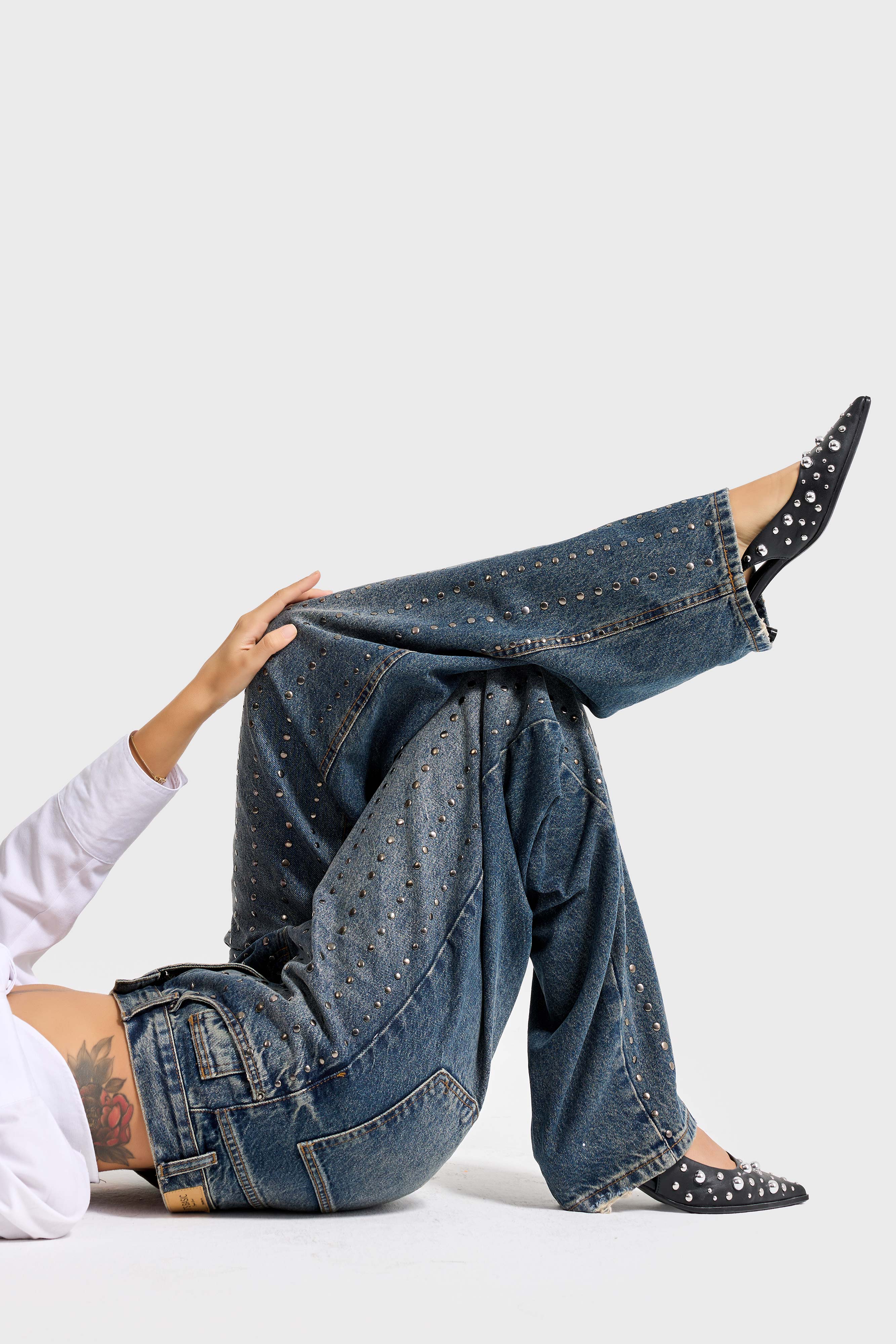 Kadın T.Kot 2w48 Rengi Taş Detaylı Skater Fit Tasarım Denim