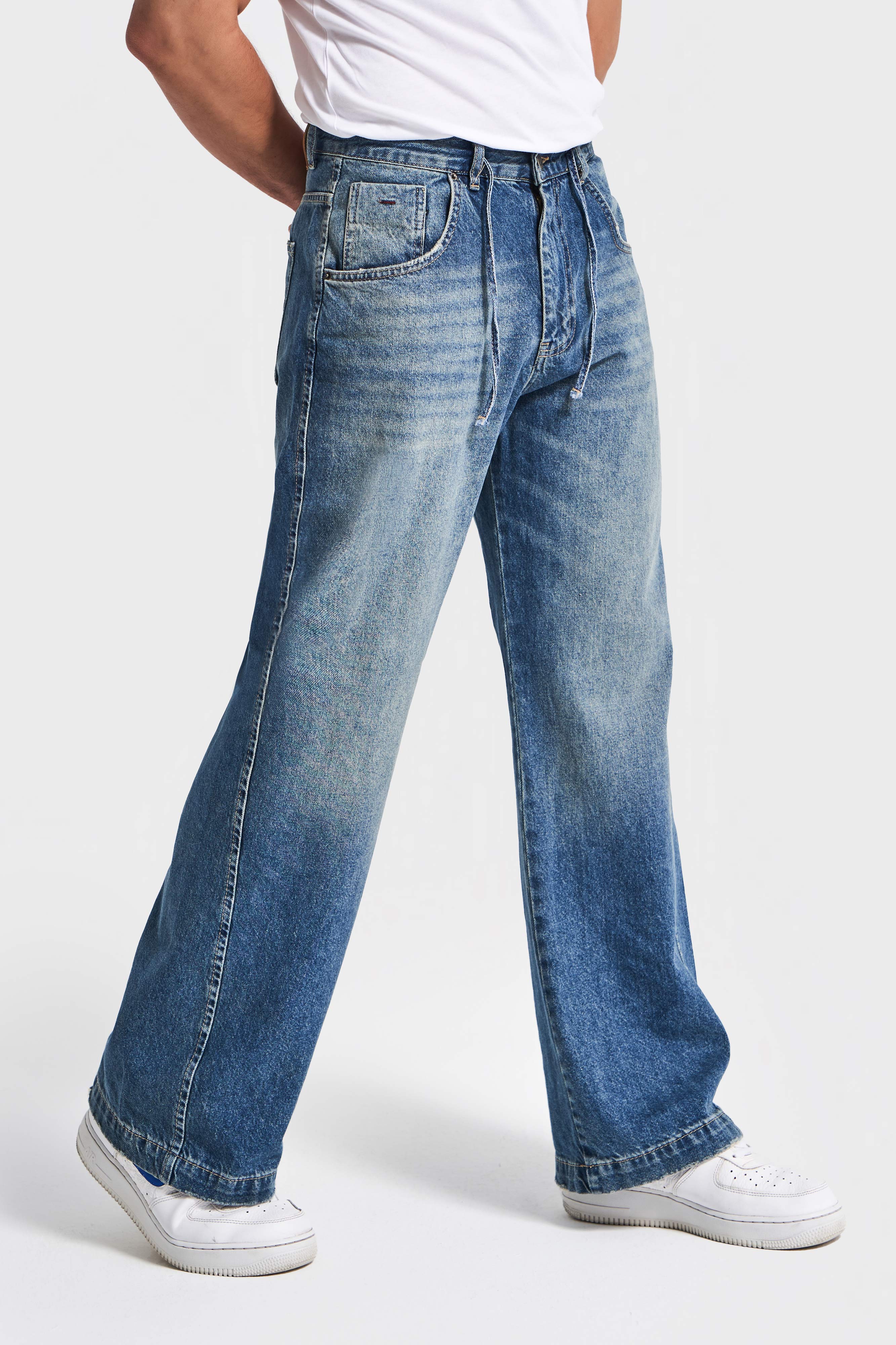 Erkek T.Kot Rengi NC17 2w5-32 Relaxed Baggy Fit Kemeri Bağcıklı İç Boy 79cm %100 Koton Denim Jean