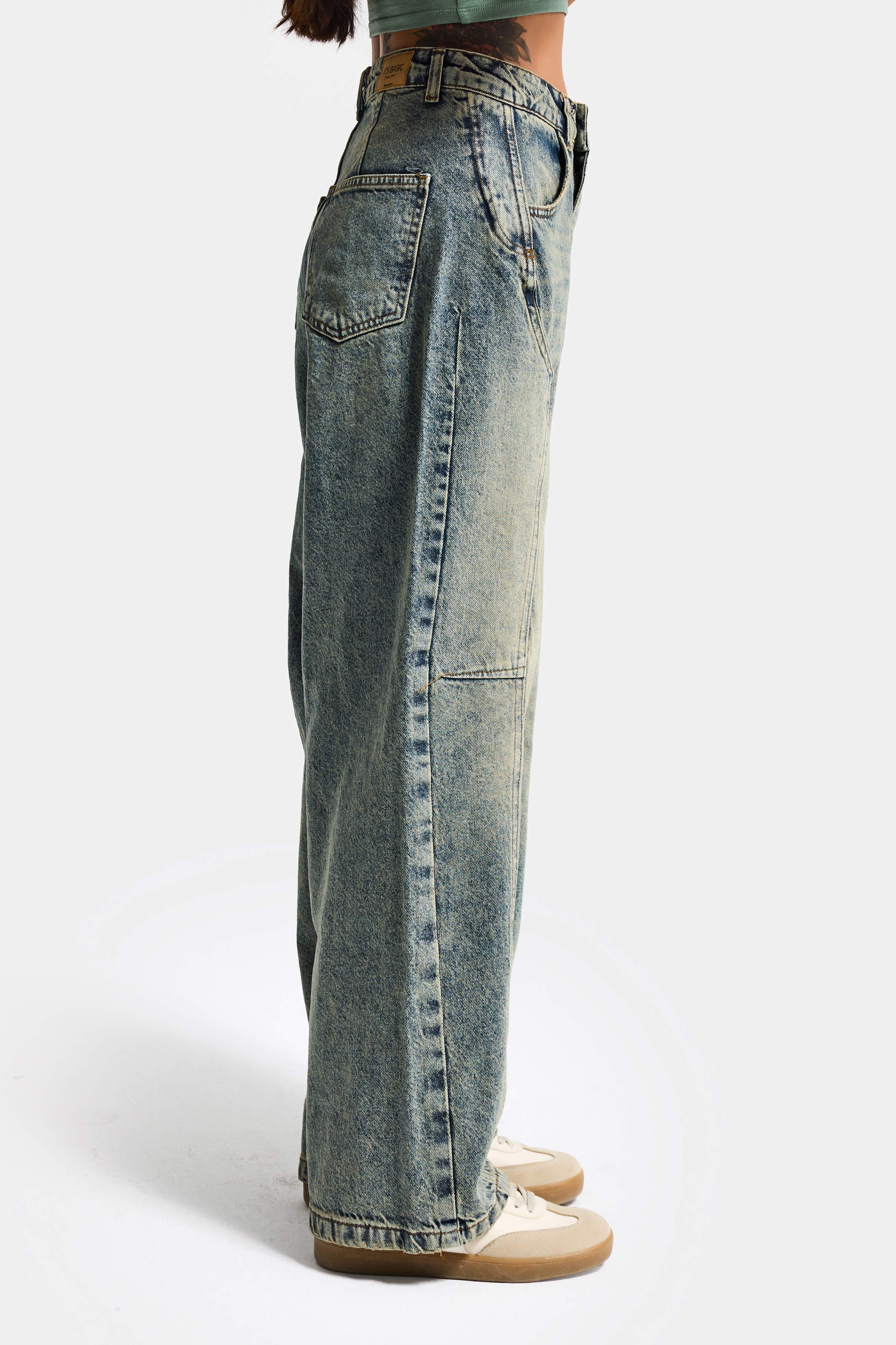 Kadın T.Kot Rengi 4w5-85 Barrel Fit Cep Detaylı %100 Koton Tasarım Denim Jean