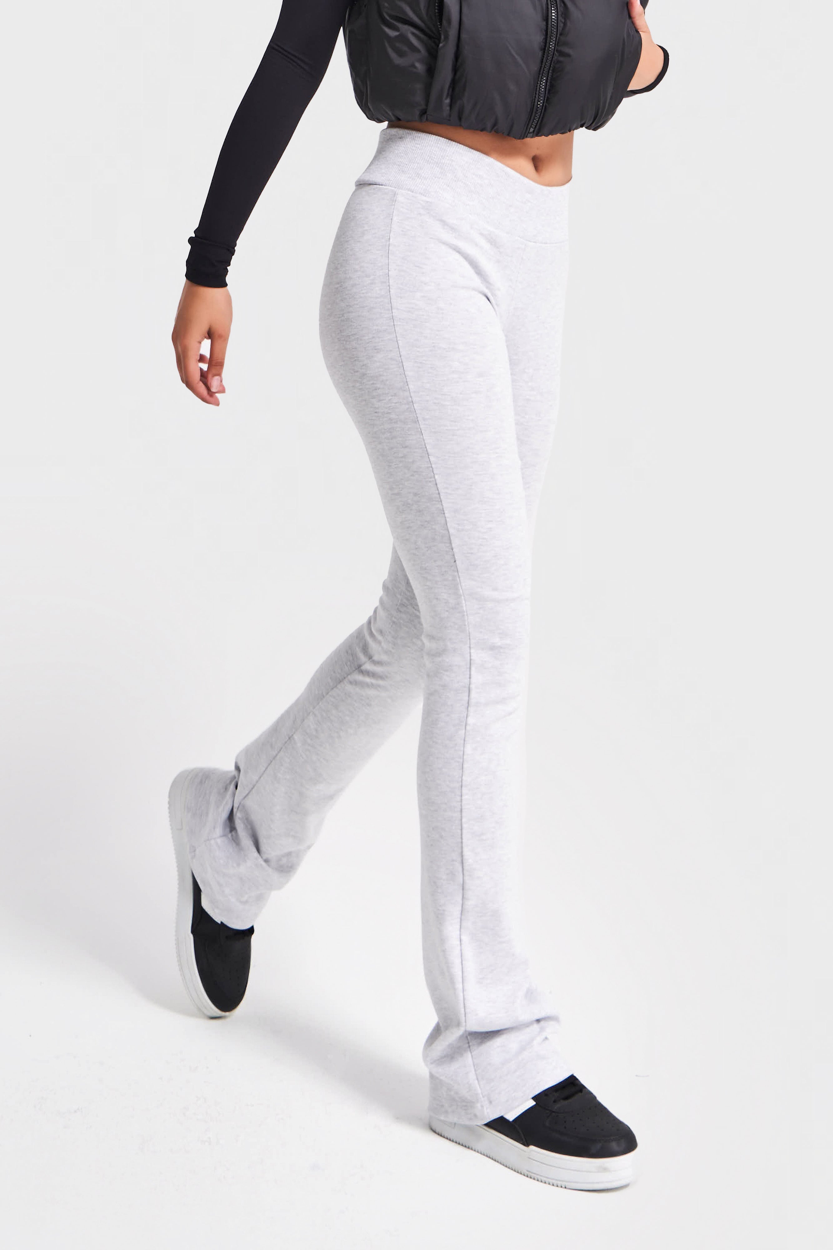 Kadın Gri Melanj Renk s5-107 Slim Fit Süper Esnek Kumaş Flare Fit Pantolon
