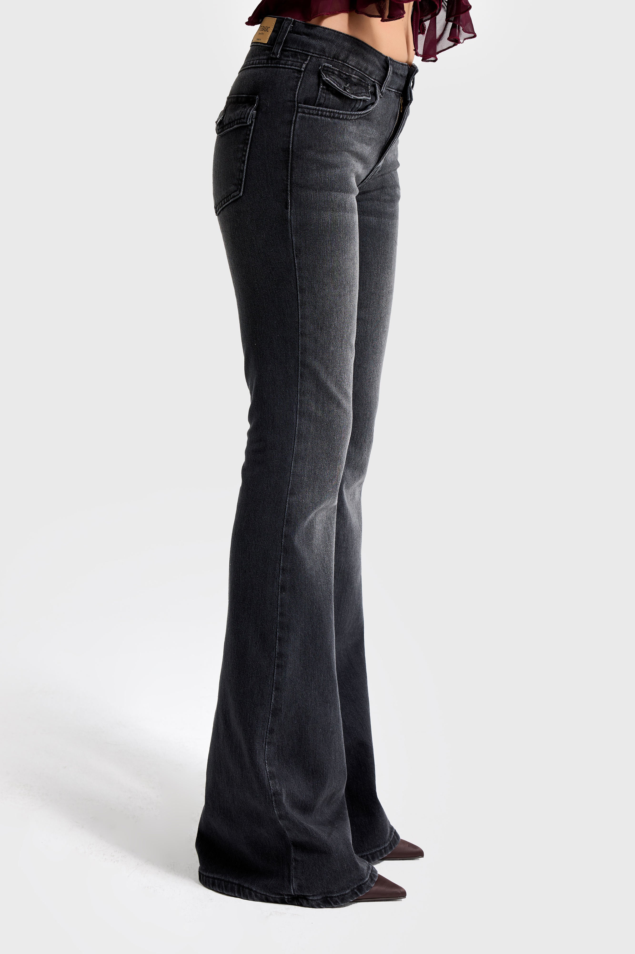 Kadın Koyu Füme Renk 2w5-1 SLN05 Midrise Flare Fit Esnek Kumaş İç Boy 83cm Denim Jean