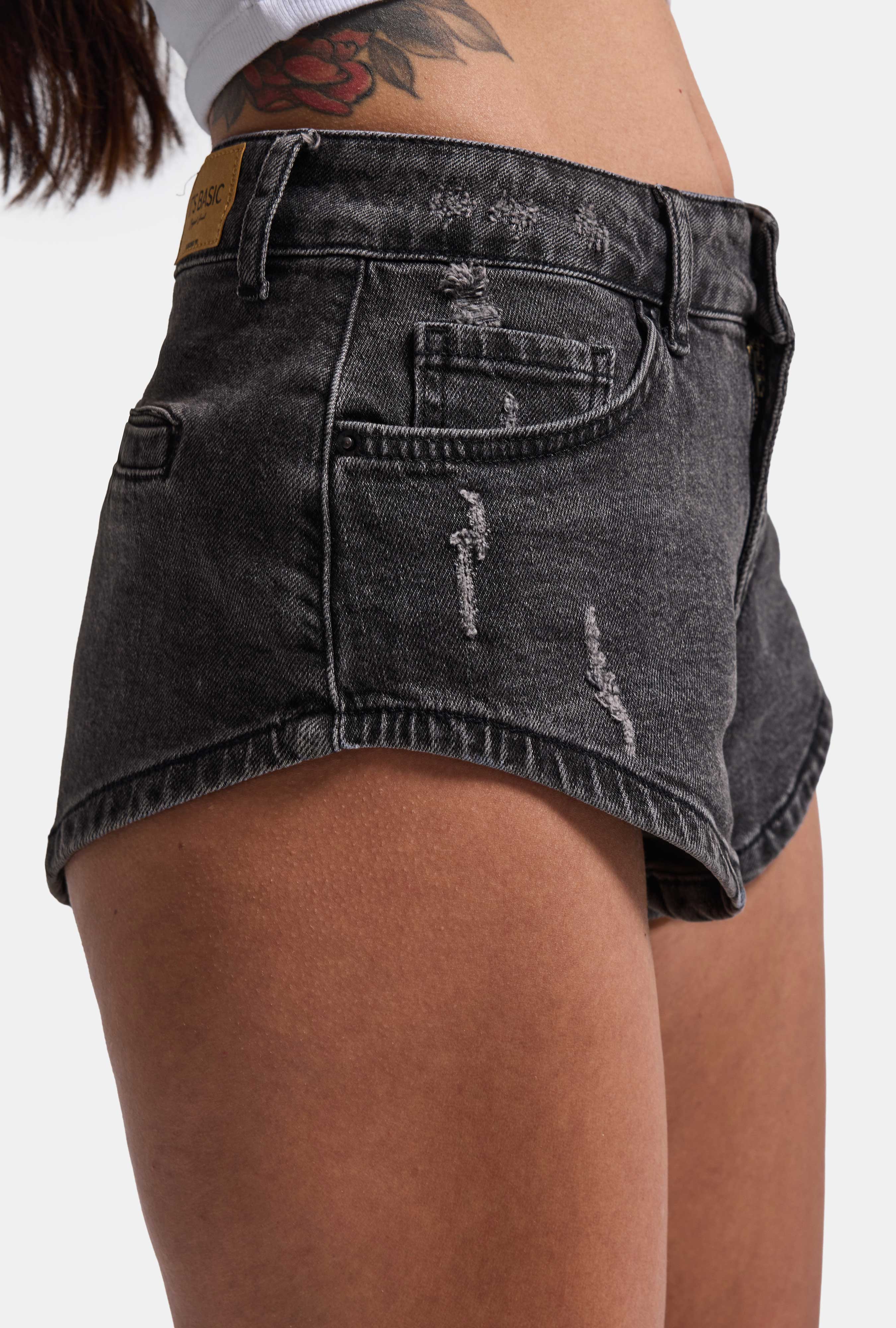 Kadın Koyu Füme 11s6-1 Süper Mini %100 Koton Denim Şort