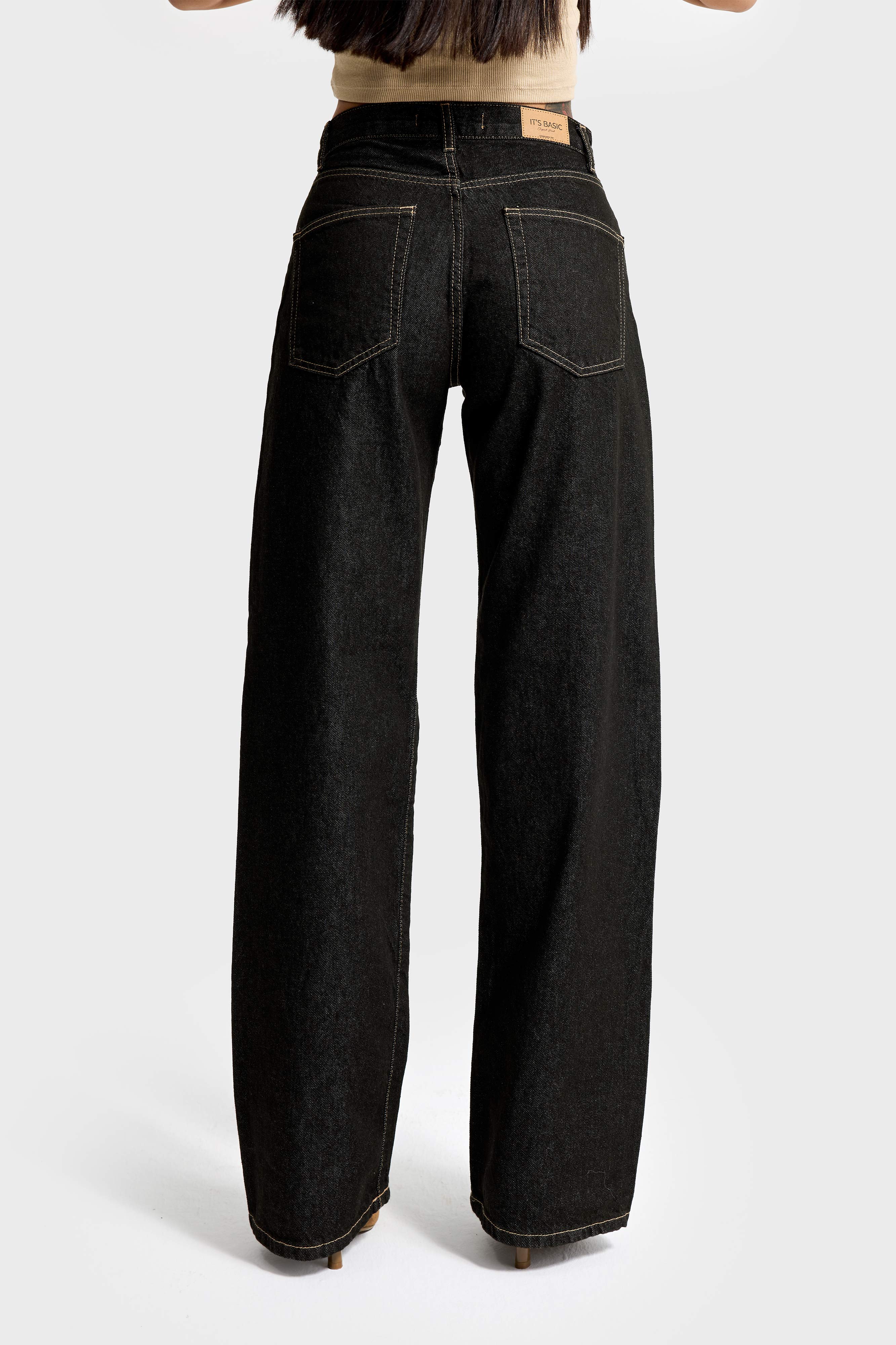 Kadın Koyu Kot Su Yıkama Renk 7w5-132 Loose Fit Orta Bel %100 Koton İç Boy 80cm Denim Jean