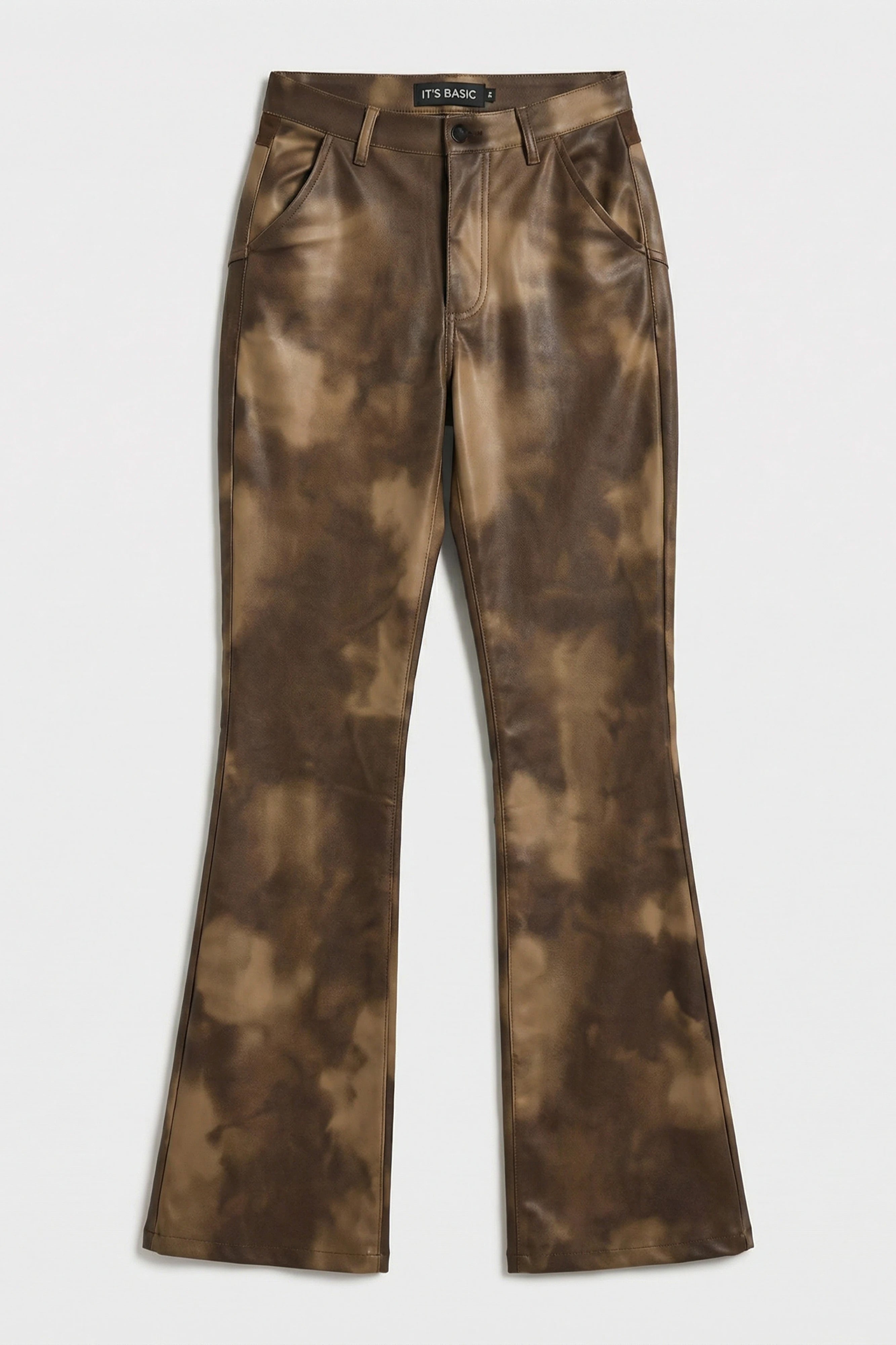 Kadın Batik Renk w5-16 Flare Fit Özel Renk Tasarım Deri Pantolon