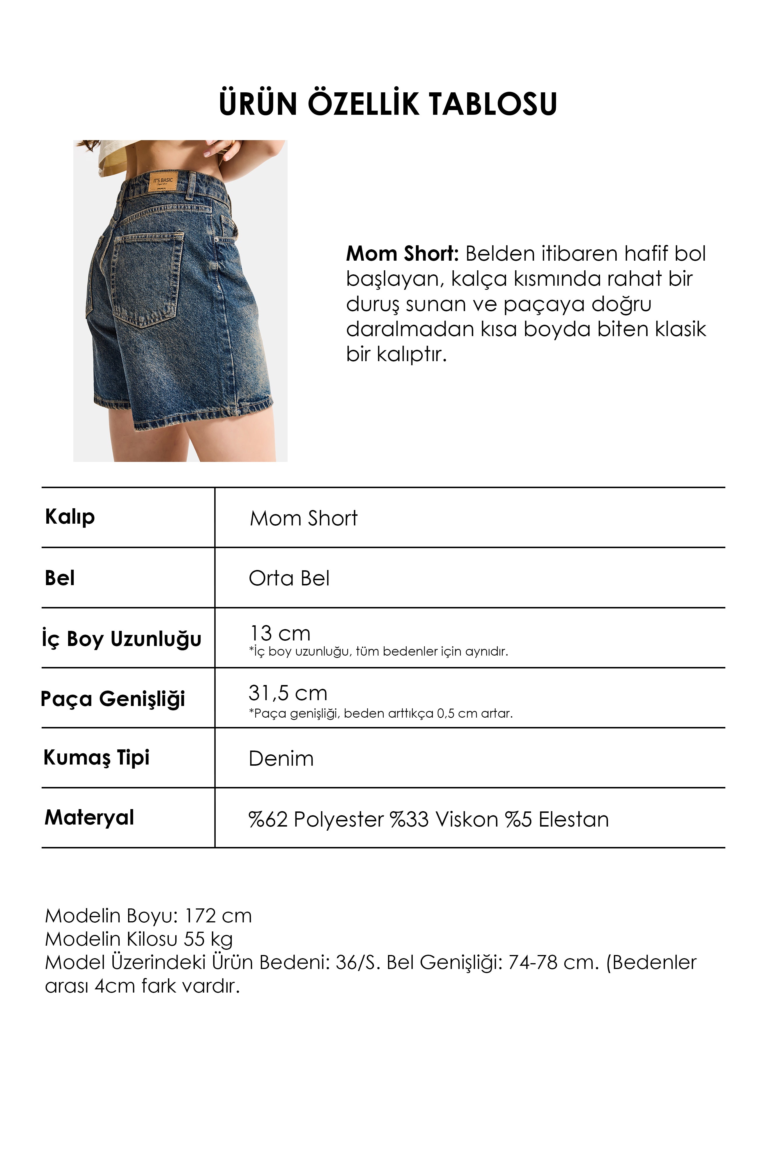 Kadın Koyu Tint Diana 2s6 Mom Fit Midi Boy Denim Şort