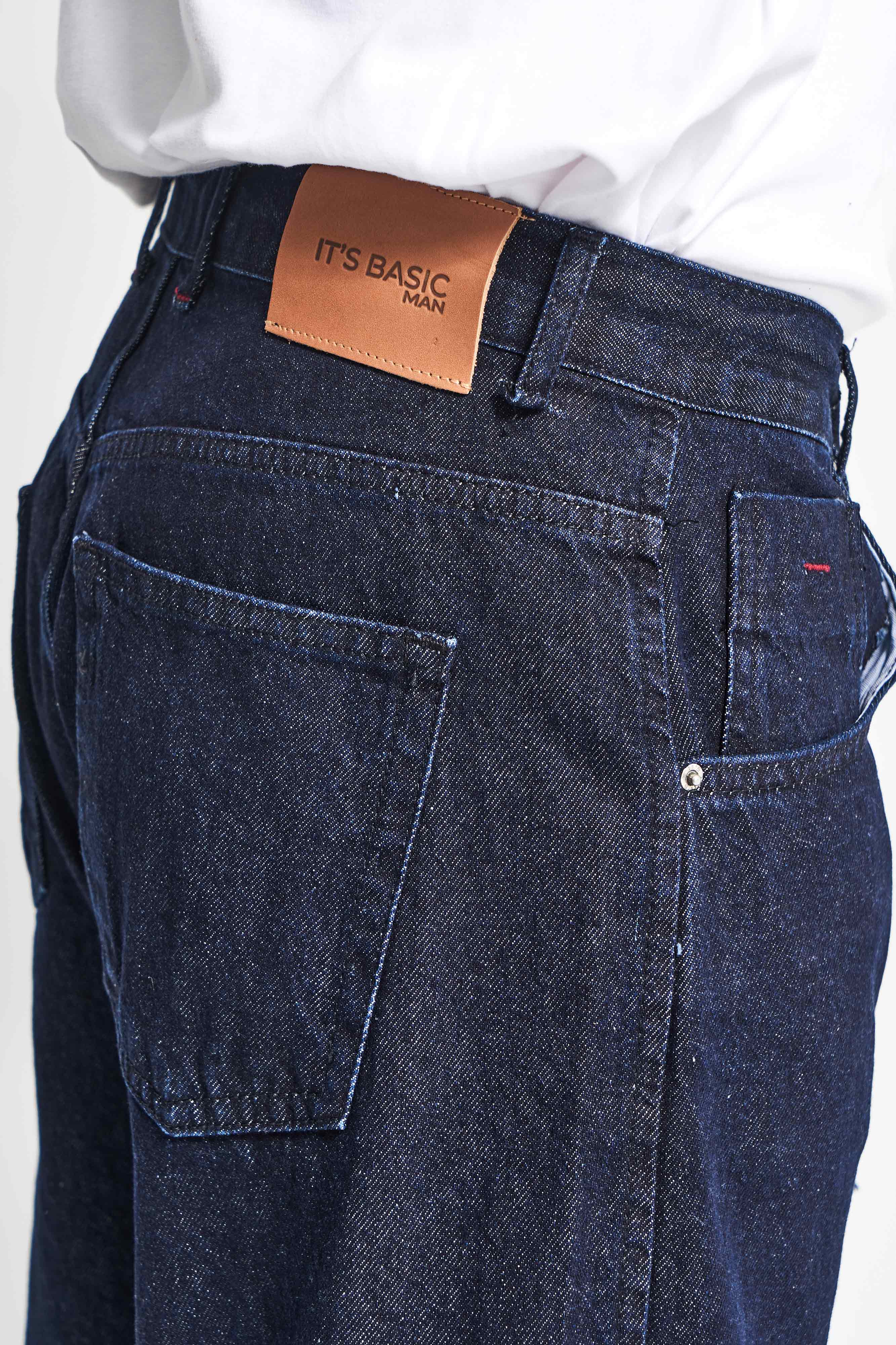 Erkek İndigo Renk NC17 7w5-50 Relaxed Baggy Fit Kemeri Bağcıklı İç Boy 79cm %100 Koton Denim Jean