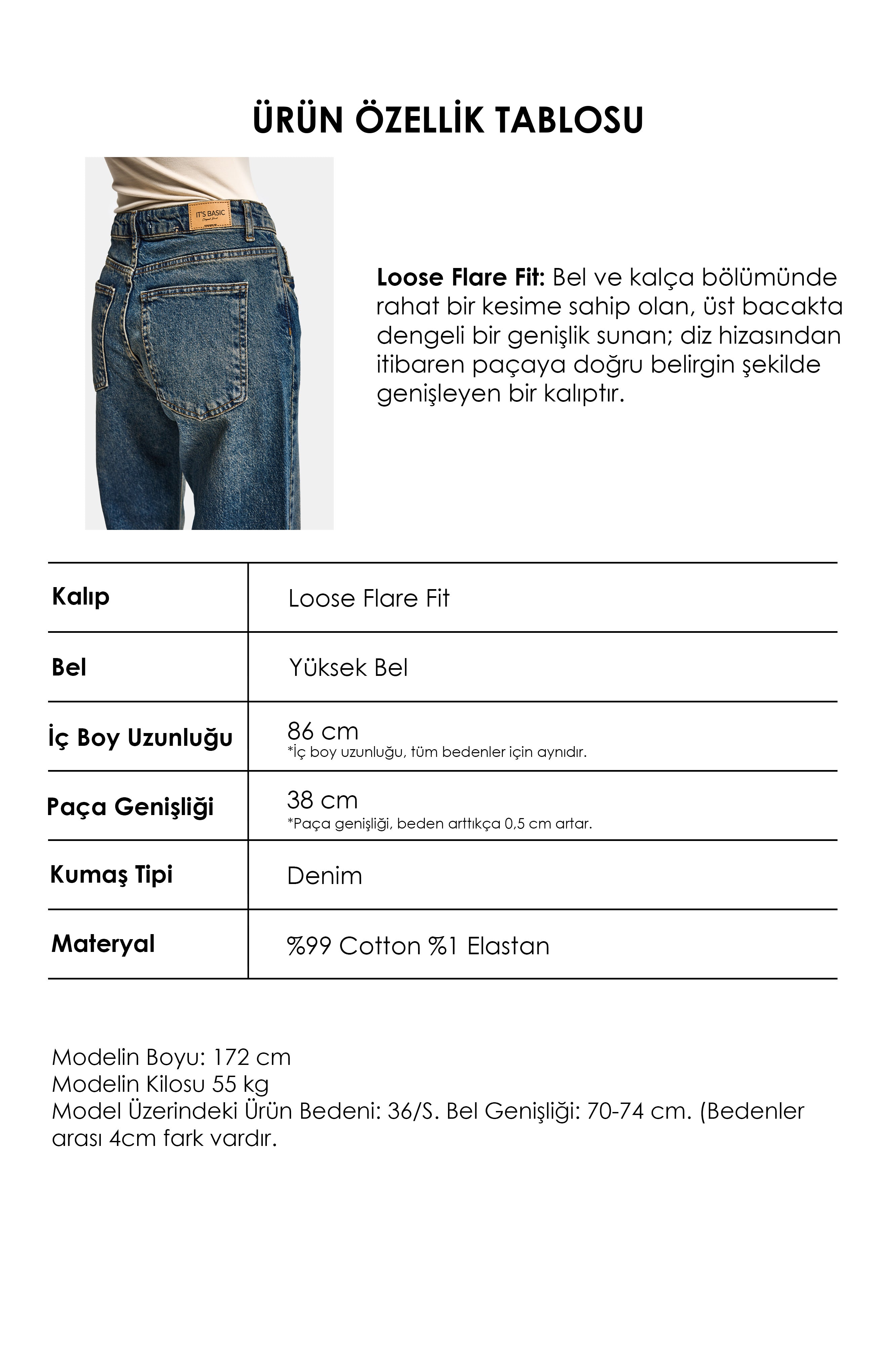 Kadın Tint Kot Rengi 2w5-8 Flare Fit Komfort Kumaş İç Boy 83cm Denim Jean