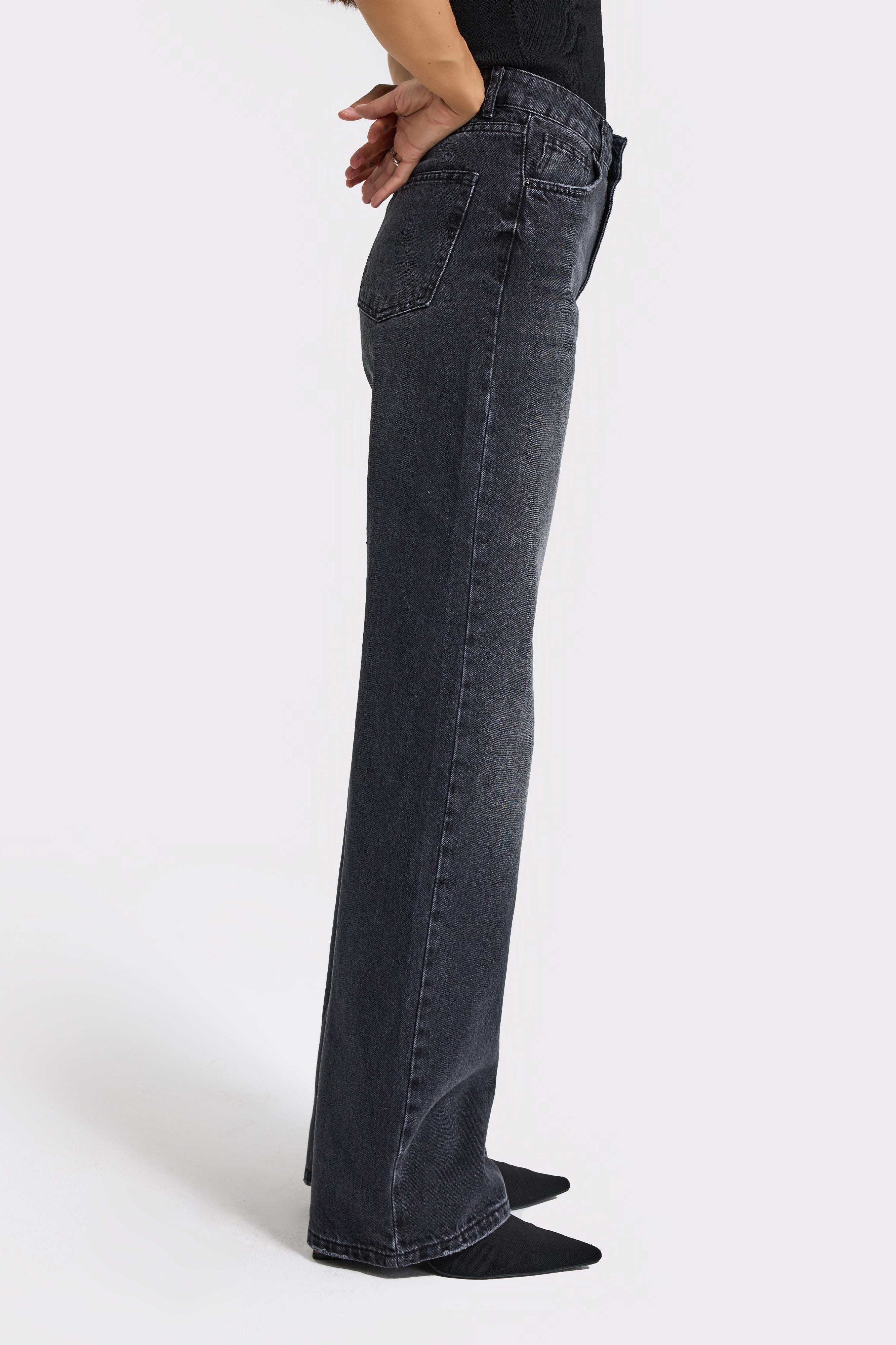 Kadın Füme Renk Doris Straight Fit Yüksek Bel %100 Koton Denim