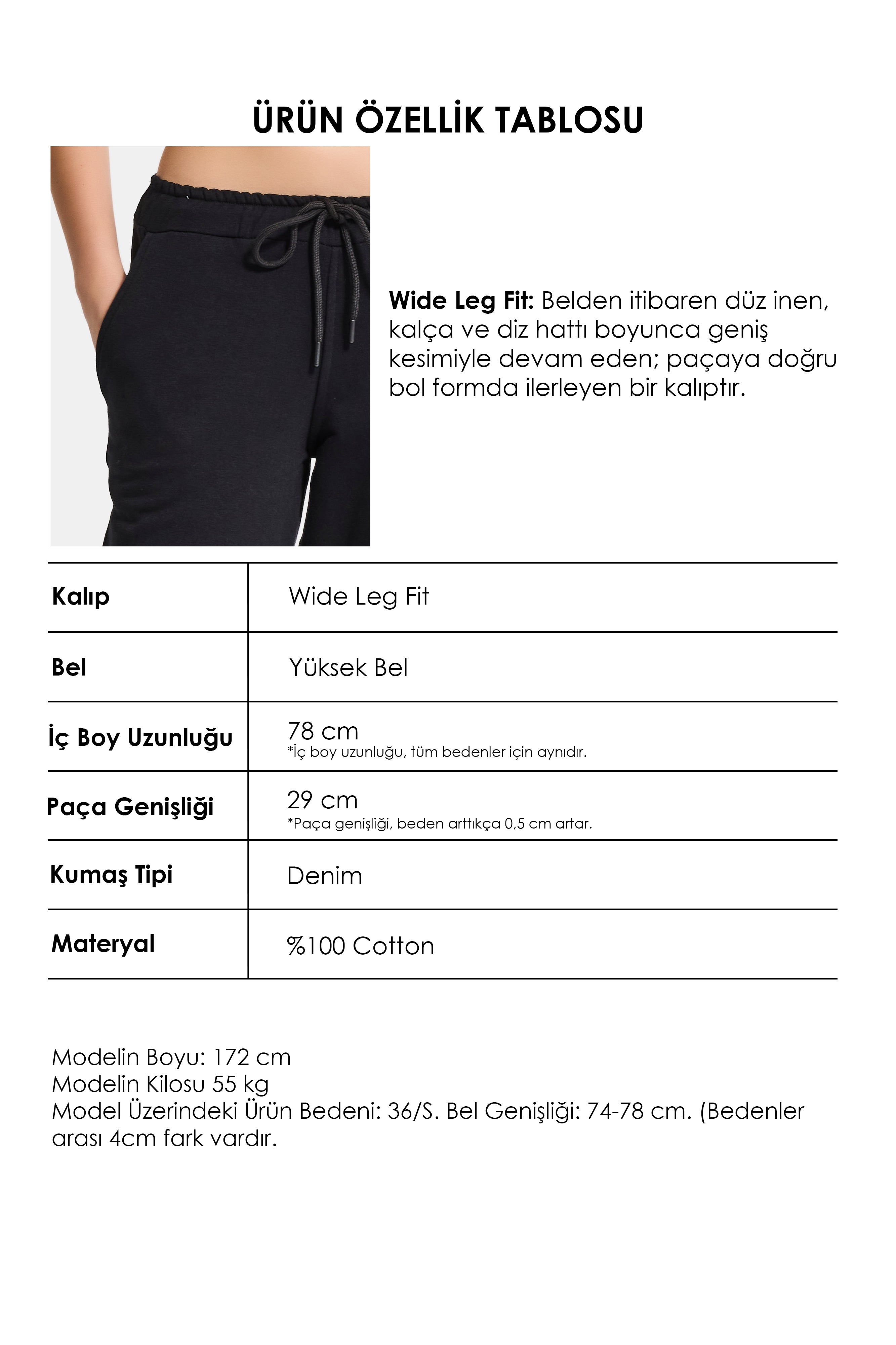 Women's Black Color 2w41 Knitted Denim Piece Loose Fit Design Trousers