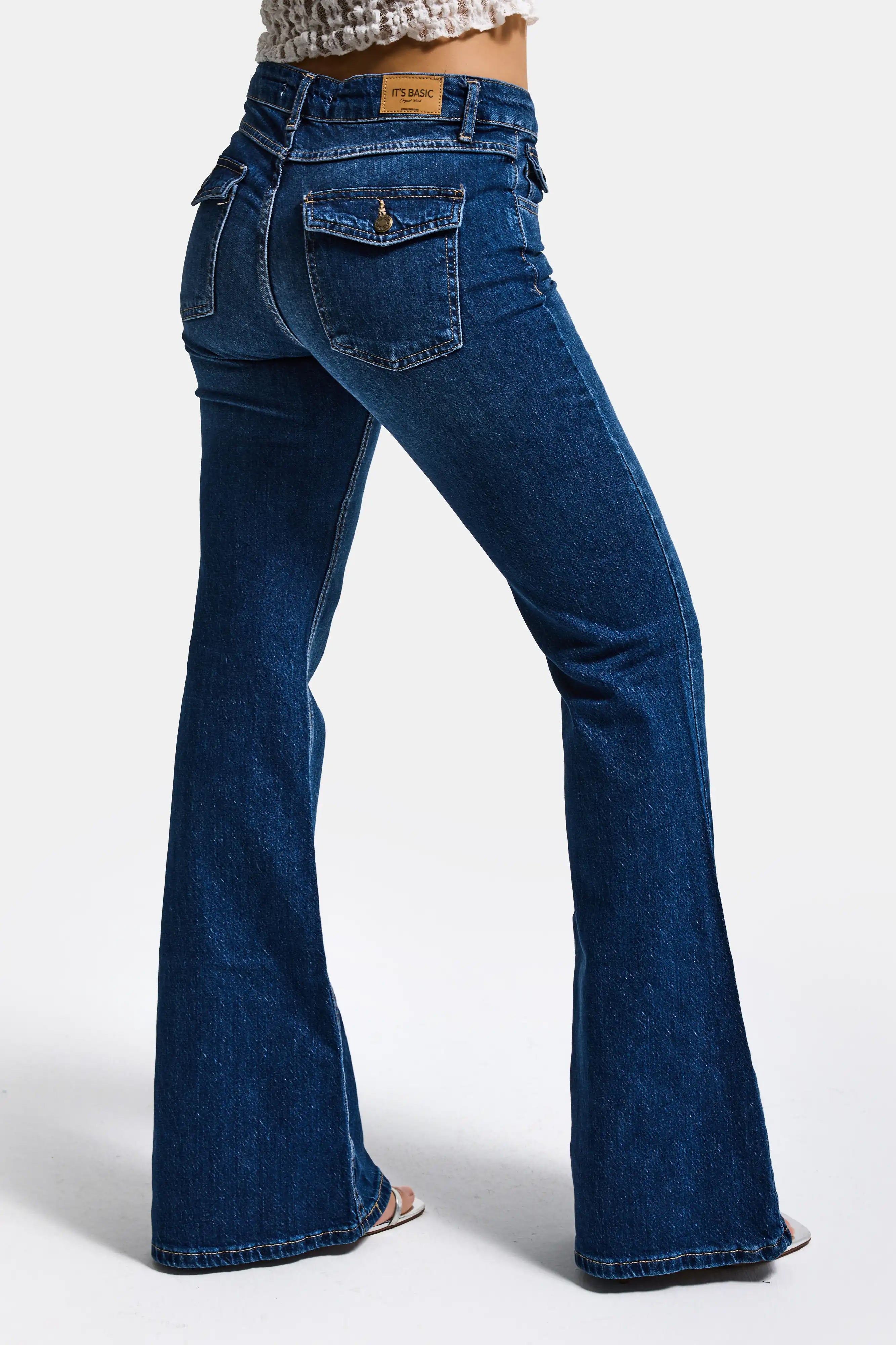 Women's Blue 2w5-5 SLN05 Midrise Flare Fit Stretch Fabric Inseam 83cm Denim Jeans