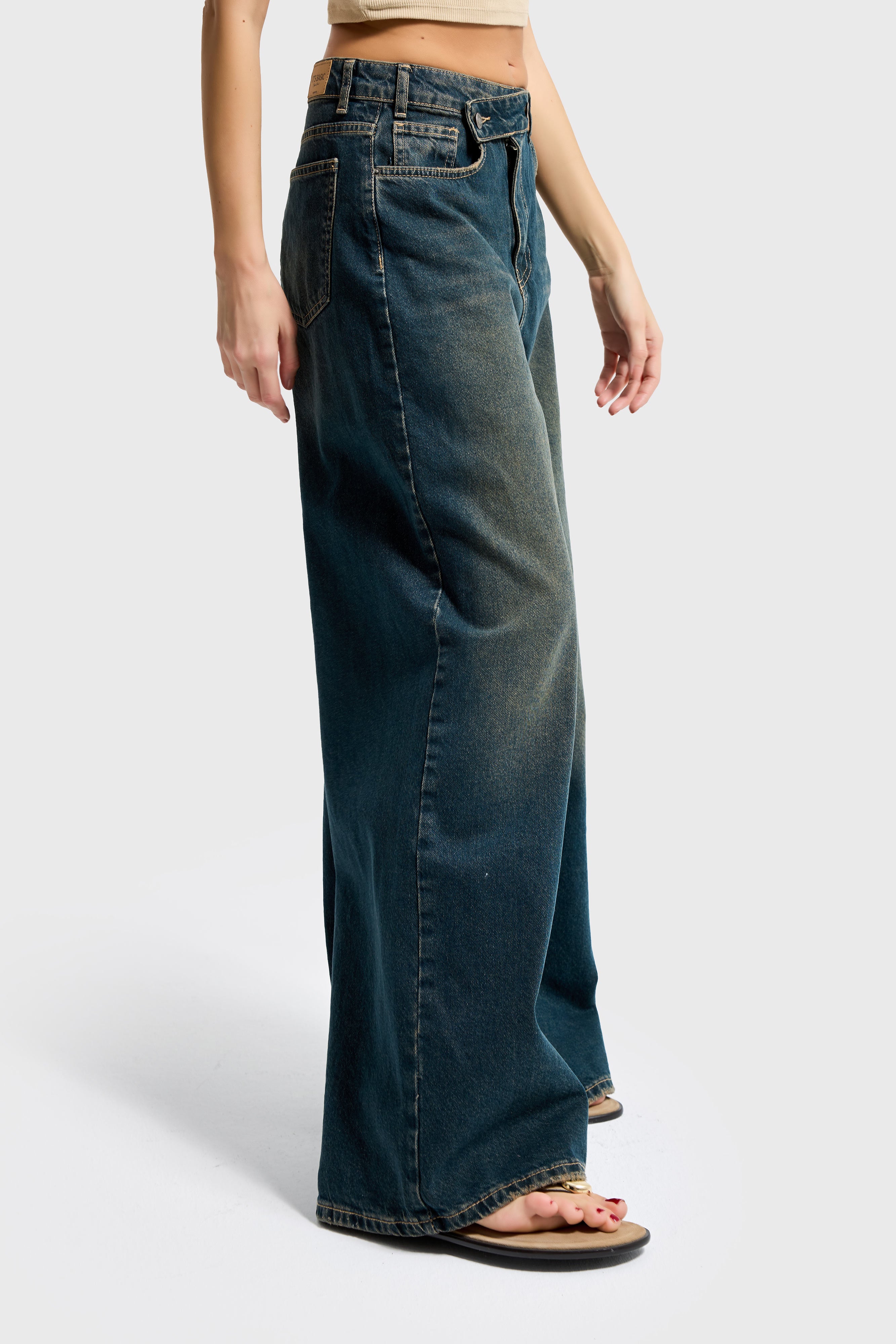 Women's Dark Tint Color Mega Baggy Fit Loose Cut Denim