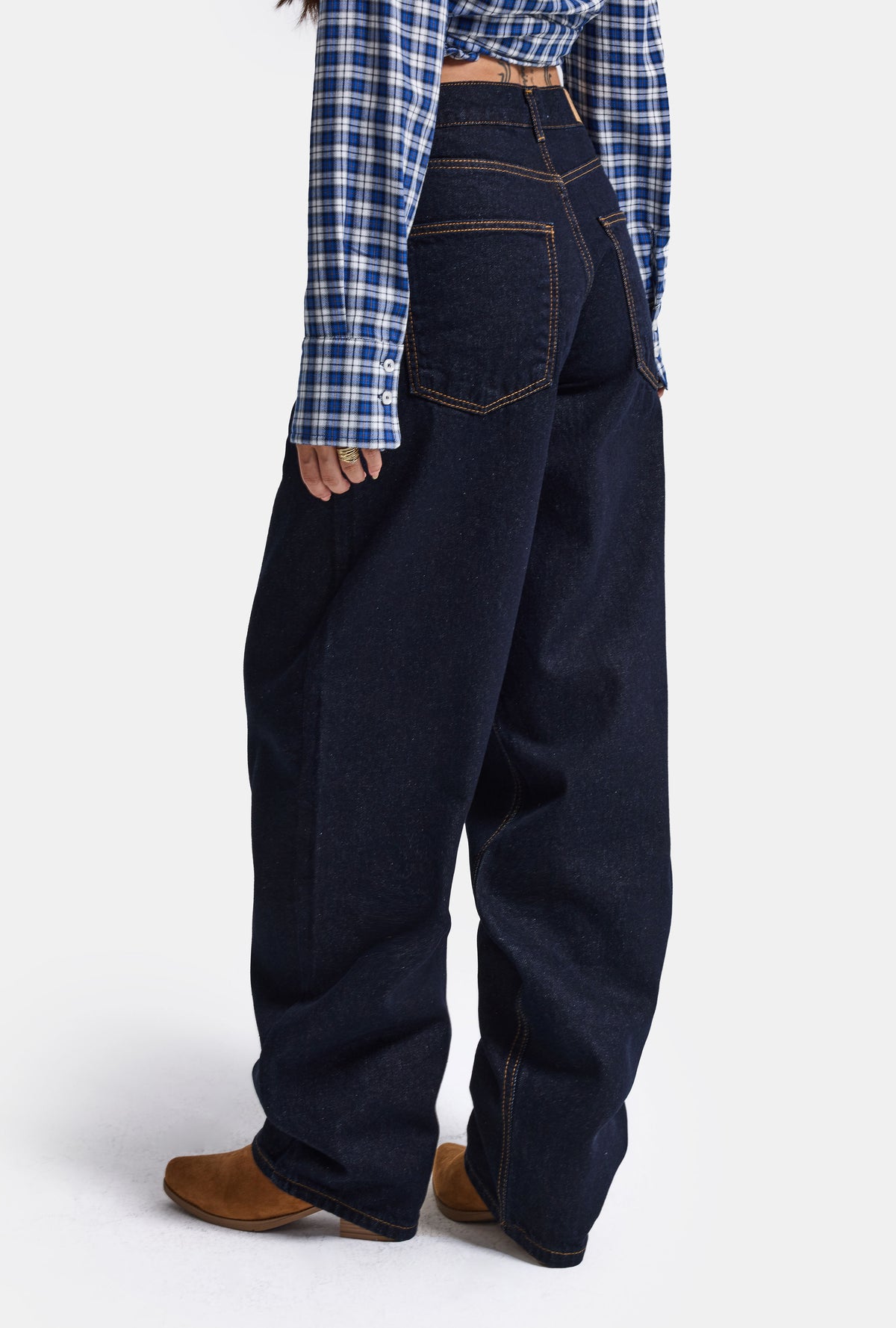 Kadın İndigo Renk Cindy 7w5-50 Skater Fit Bol Kesim İç Boy 80cm Denim Jean