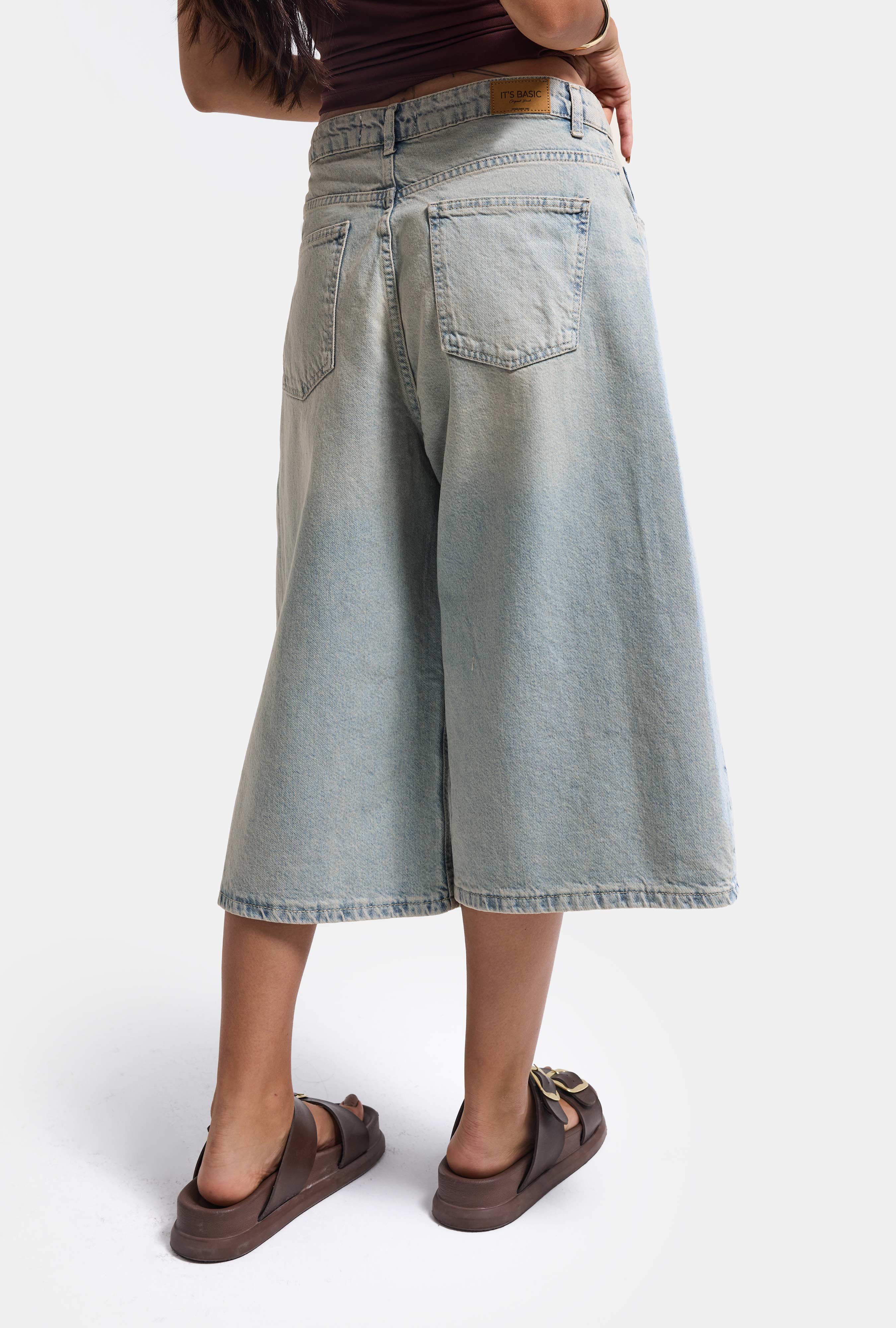 Kadın T.Kot Rengi 2S5-84 Süper Baggy Fit Maxi Boy %100 Koton Denim Şort