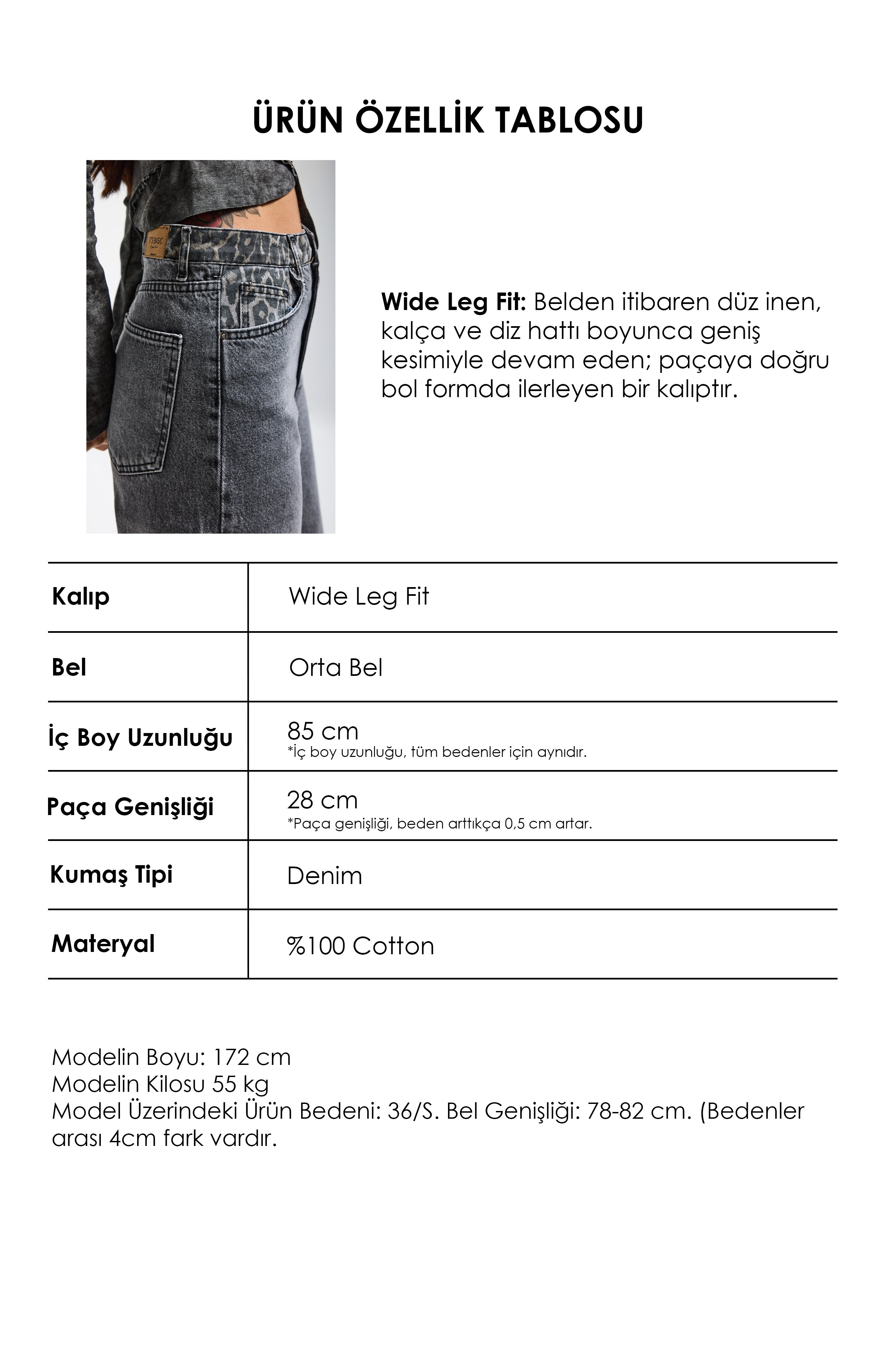 Kadın Füme Renk 4S513 Loose Fit Kemeri Leopar Desenli Denim Jean