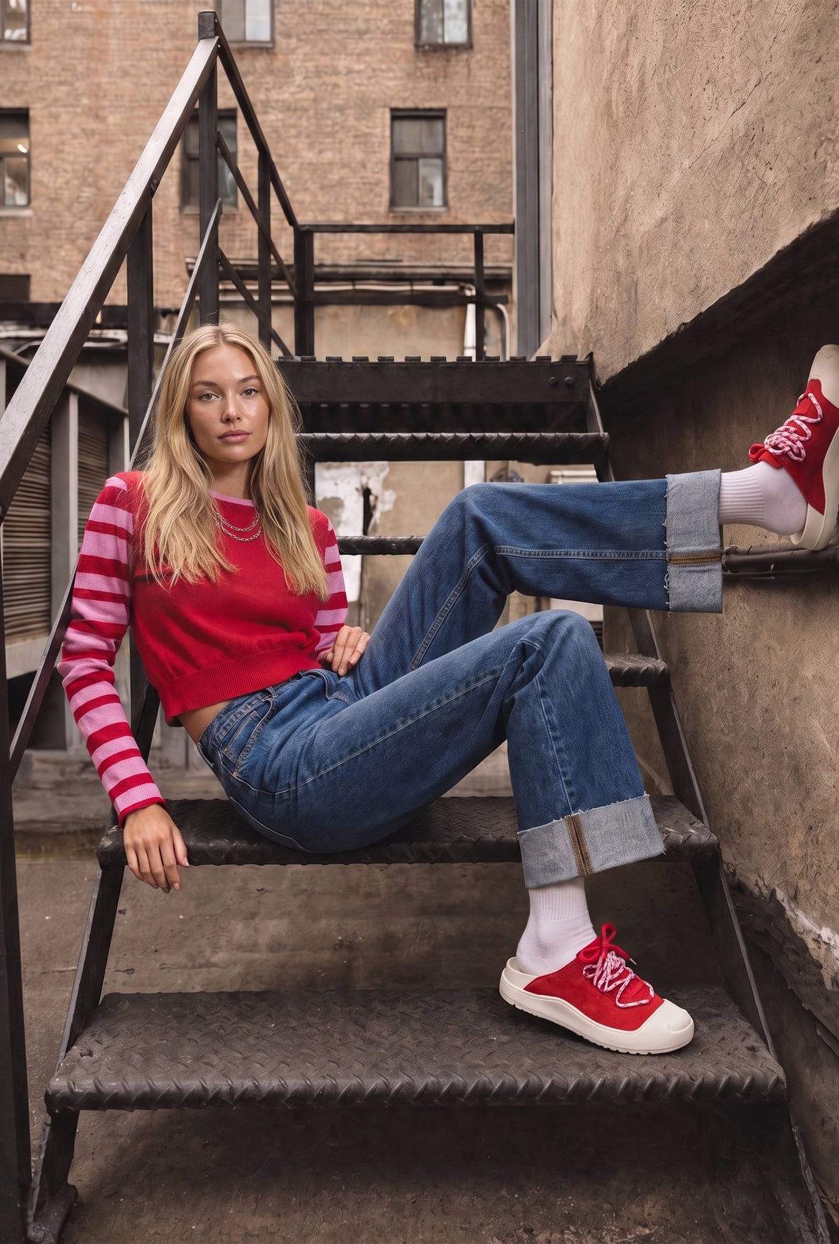 Kadın Koyu Mavi 2w6-5 Relaxed Fit Paça Detaylı Denim Jean