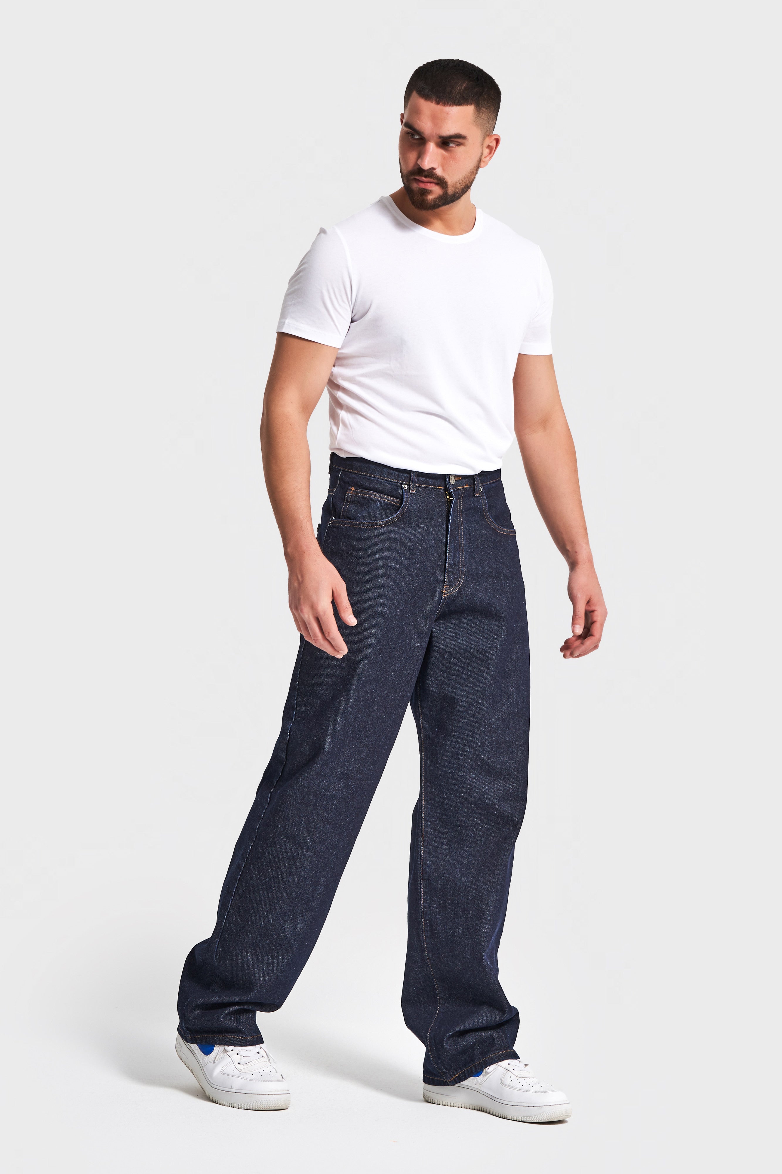 Erkek İndigo Renk 7w5-50 TT25 Relaxed Baggy Fit İç Boy 80cm Rahat Kesim %100 Koton Denim Jean