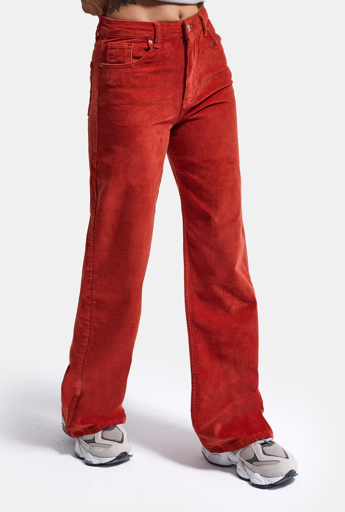 Kadın Kiremit Renk 26w5-104 İnce Fitilli Kadife Kumaş Straight Fit Pantolon