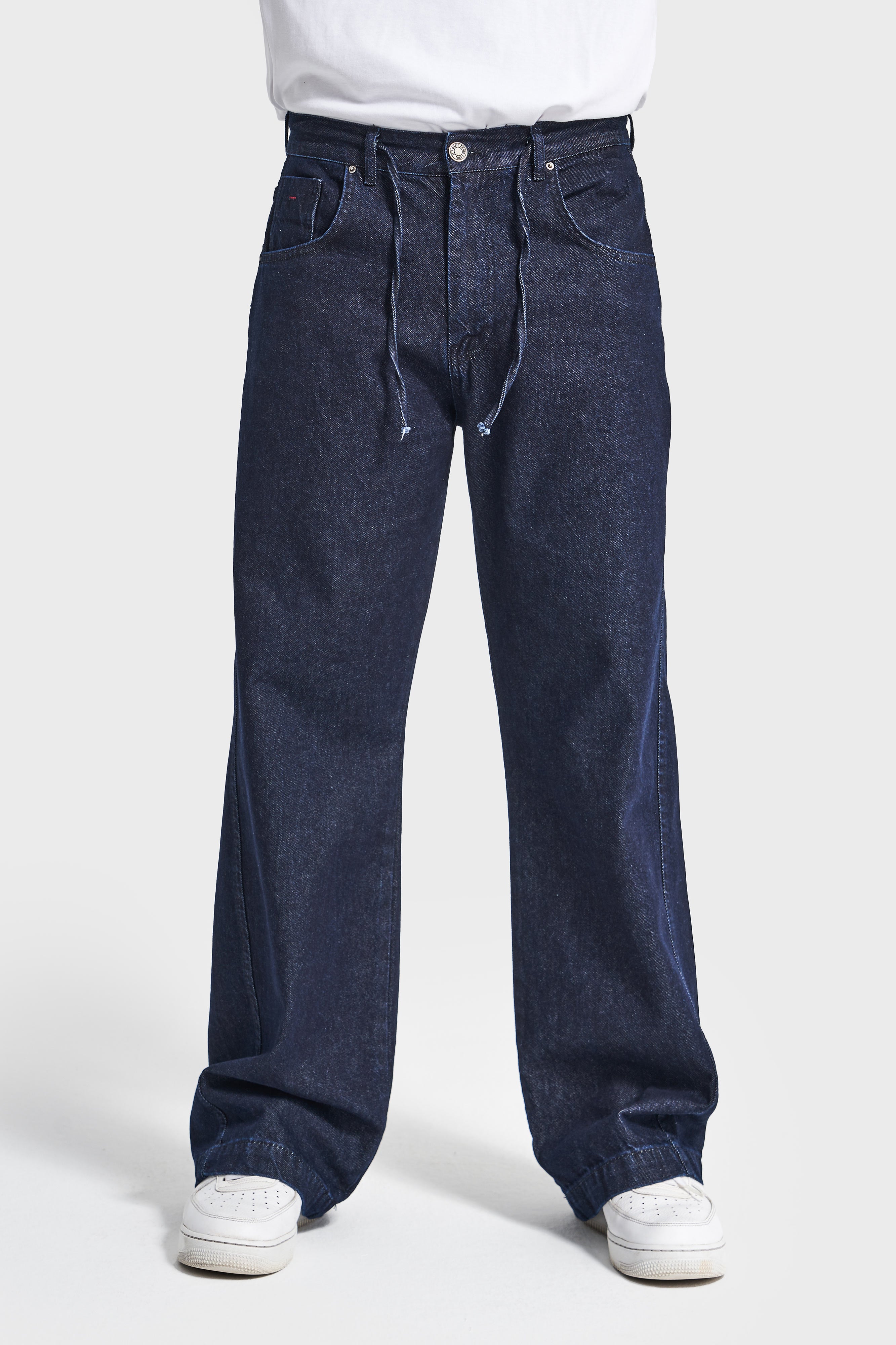 Erkek İndigo Renk NC17 7w5-50 Relaxed Baggy Fit Kemeri Bağcıklı İç Boy 79cm %100 Koton Denim Jean