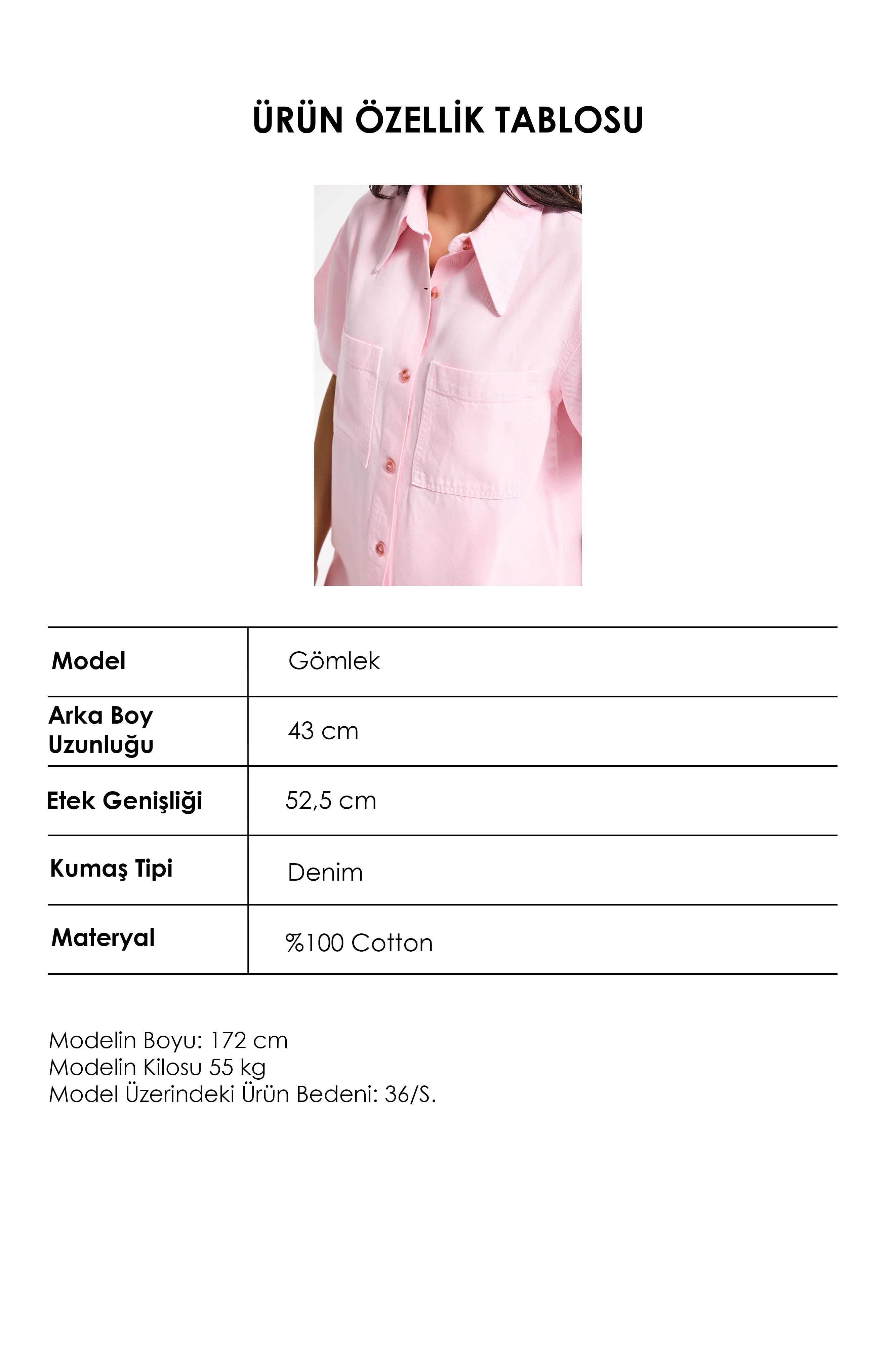Kadın Light Pembe 6s6-98 Oversize %100 Koton Pamuk Denim Gömlek