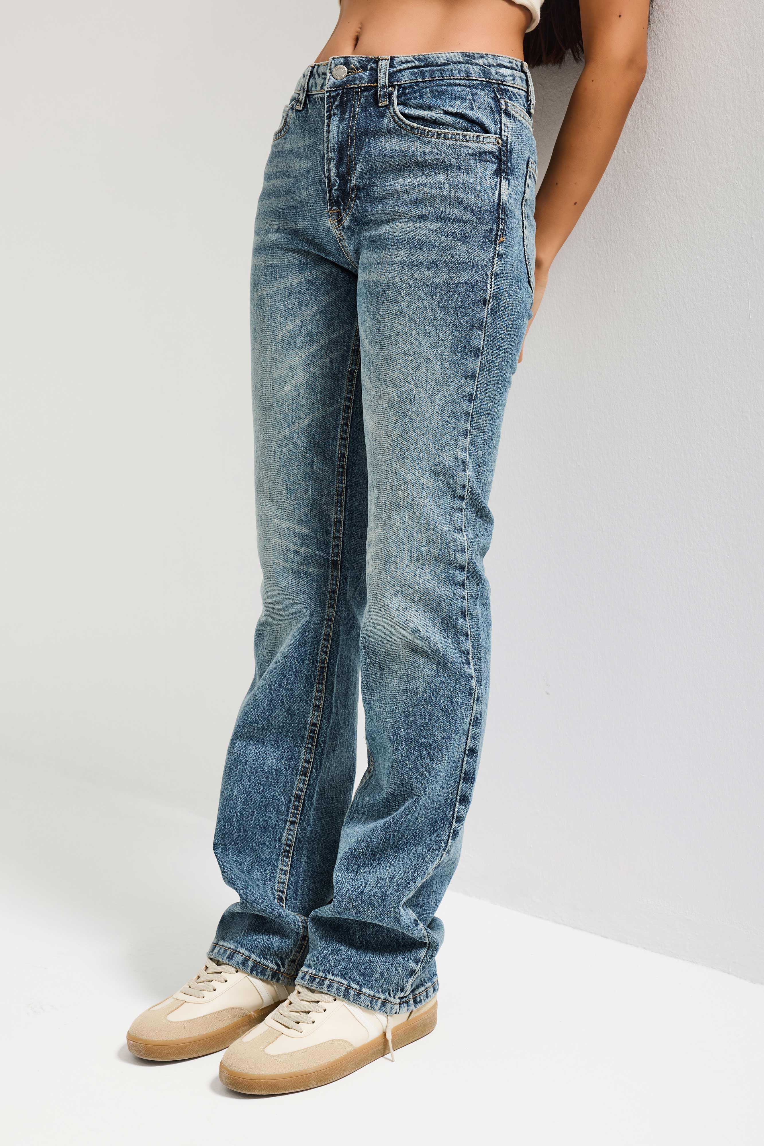 Kadın Kot Rengi 4w5-32 Düşük Bel Straight Fit %100 Koton Denim Jean