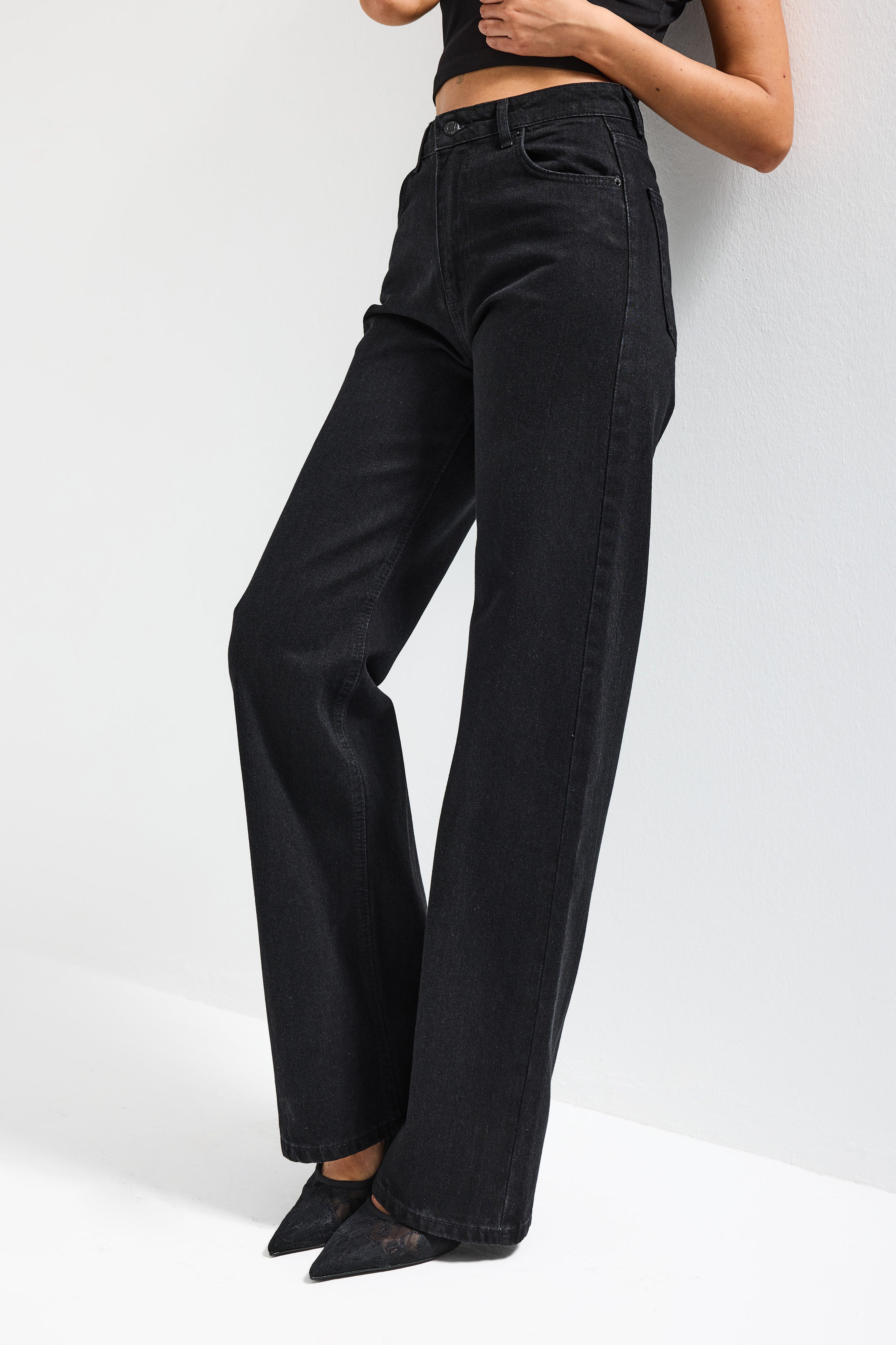 Женские джинсы Doris 1S5-1 прямого кроя с высокой талией, чёрного цвета, 100% хлопок, деним