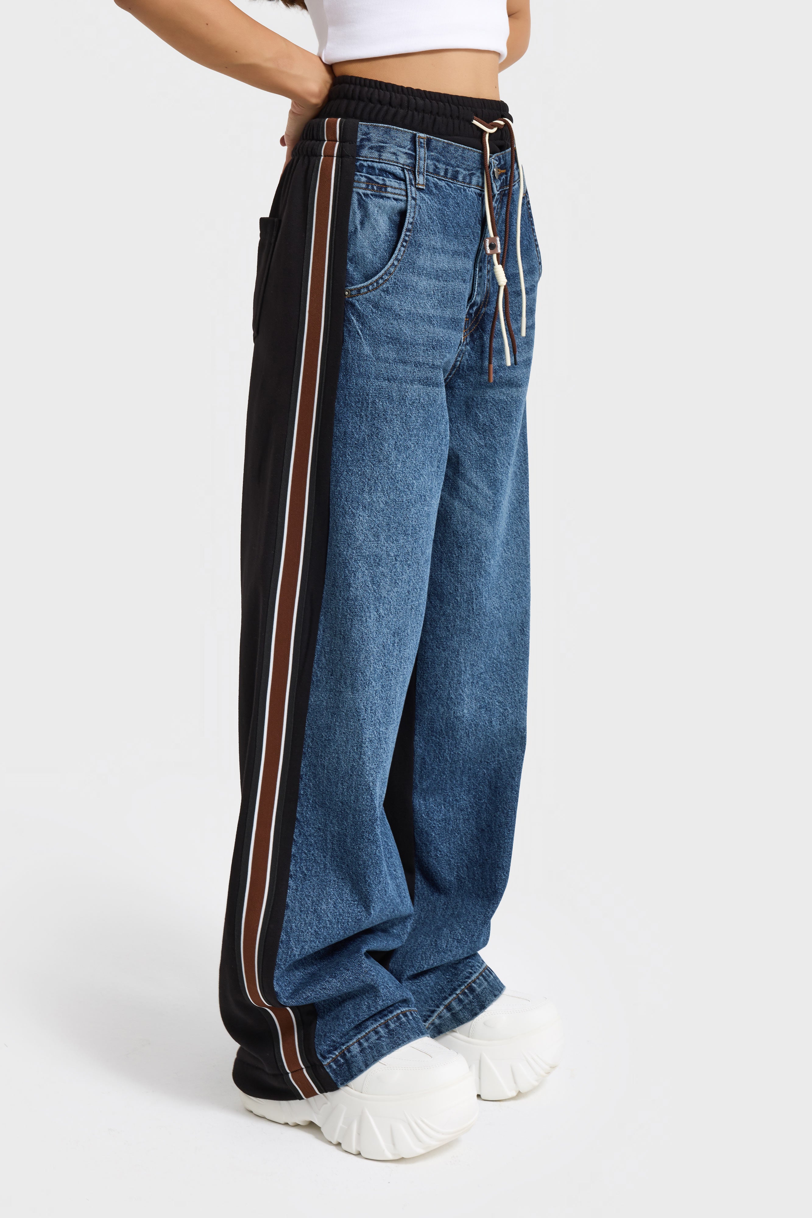 Kadın Koyu Kot Rengi 2w5-5 Straight Fit Bol Kesim Tasarım Denim Jean