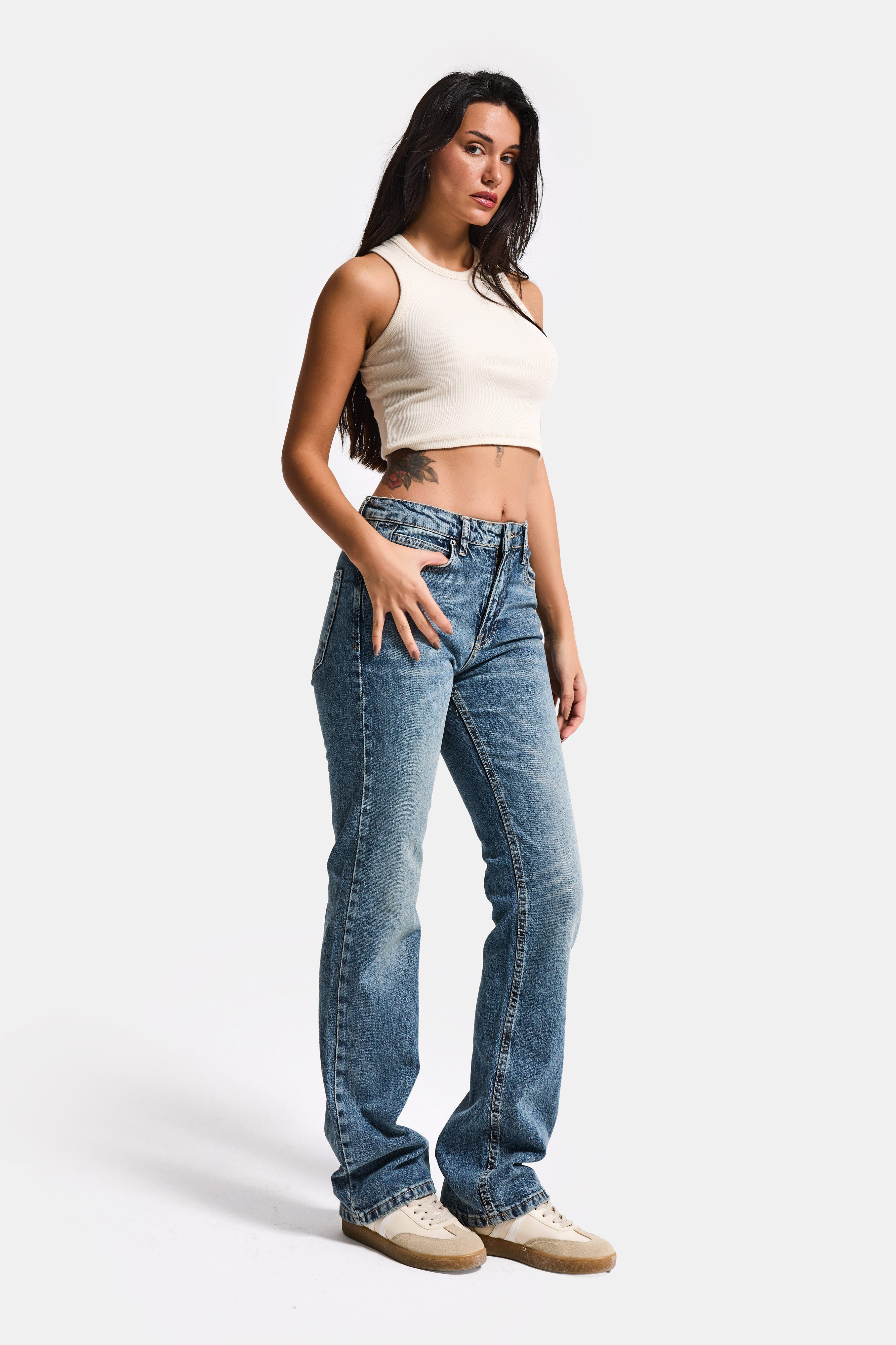 Kadın Kot Rengi 4w5-32 Düşük Bel Straight Fit %100 Koton Denim Jean