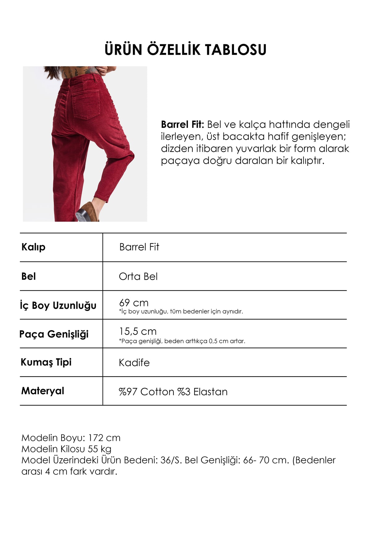 Kadın Bordo Renk 26w5-35 Relax Fit Esnek Kumaş İnce Fitilli Velvet Kadife Kumaş Pantolon
