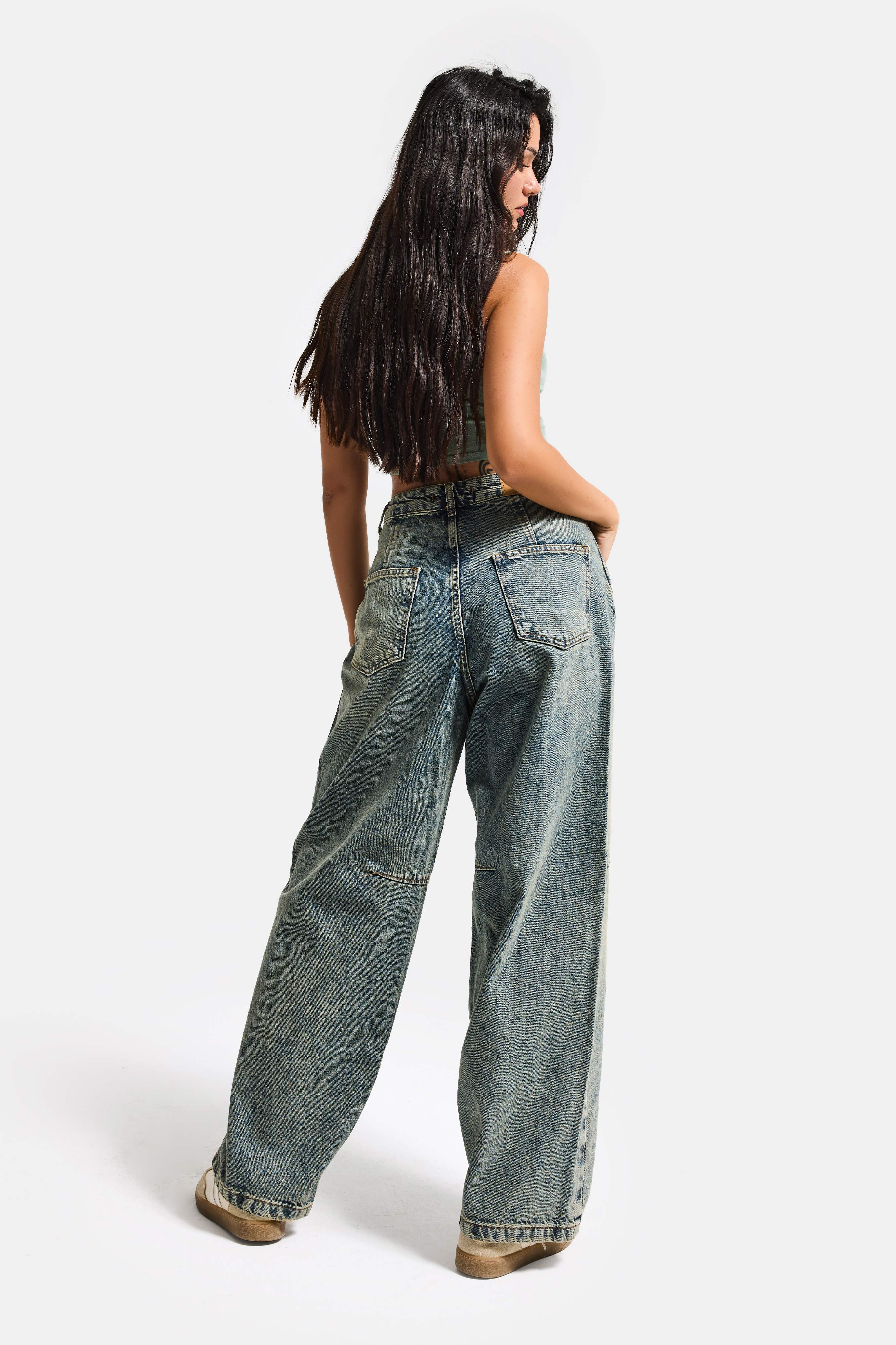 Kadın T.Kot Rengi 4w5-85 Barrel Fit Cep Detaylı %100 Koton Tasarım Denim Jean