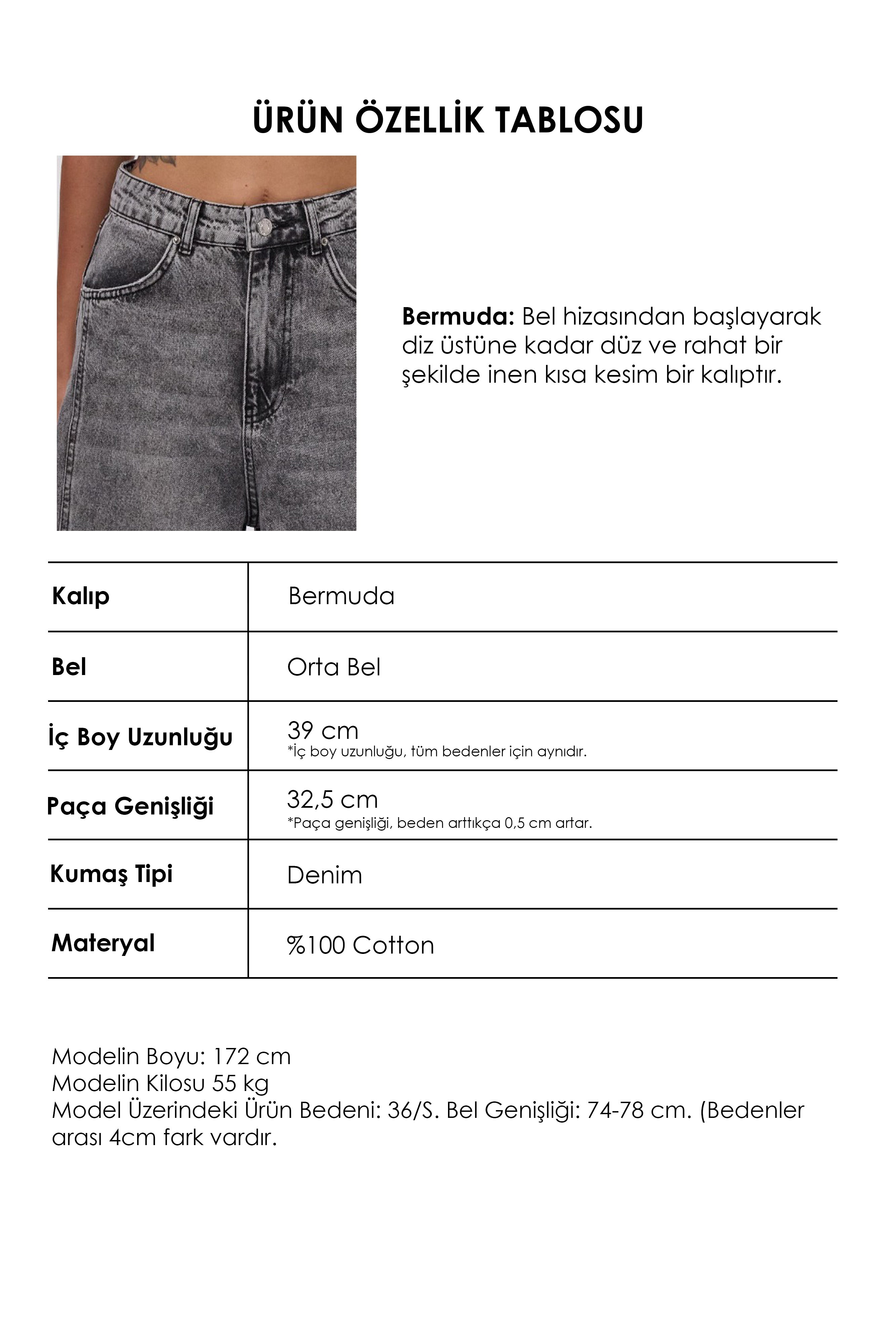 Kadın Gri Renk 4s6-13 Mega Baggy Fit Paça ve Cep Detaylı Özel Tasarım Denim Şort