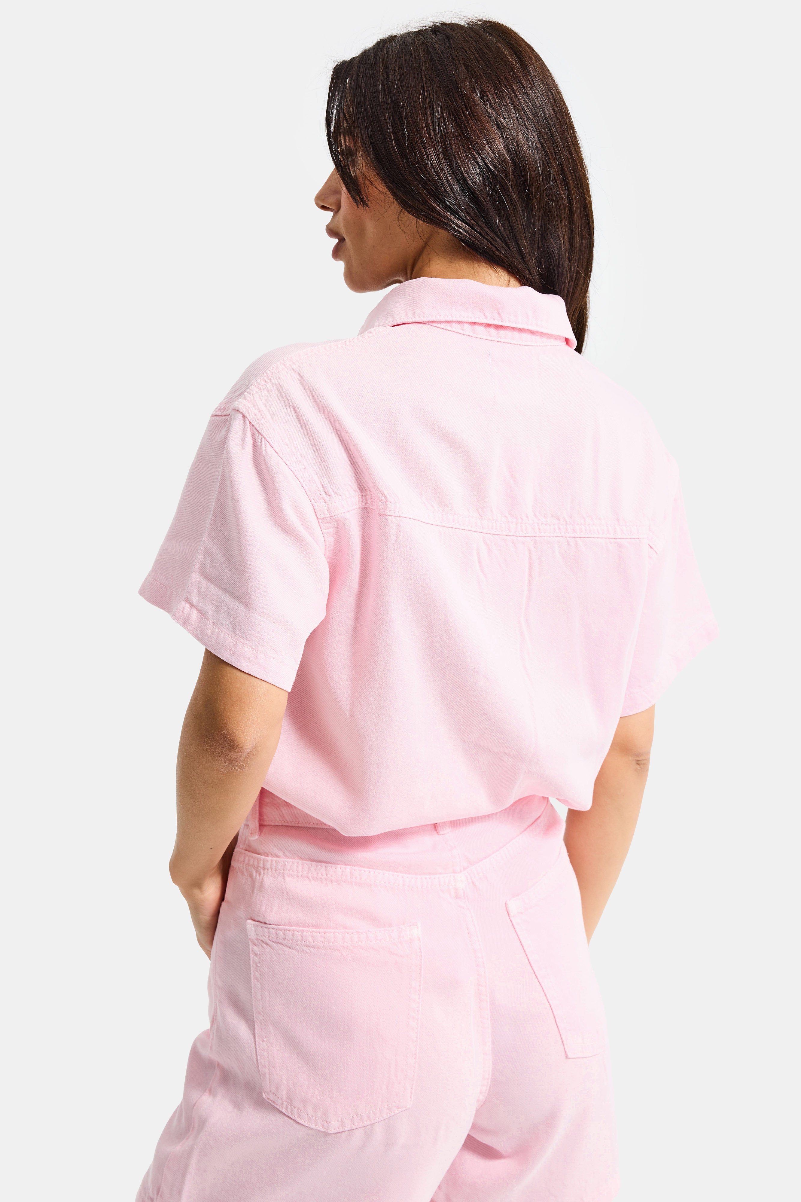 Kadın Light Pembe 6s6-98 Oversize %100 Koton Pamuk Denim Gömlek