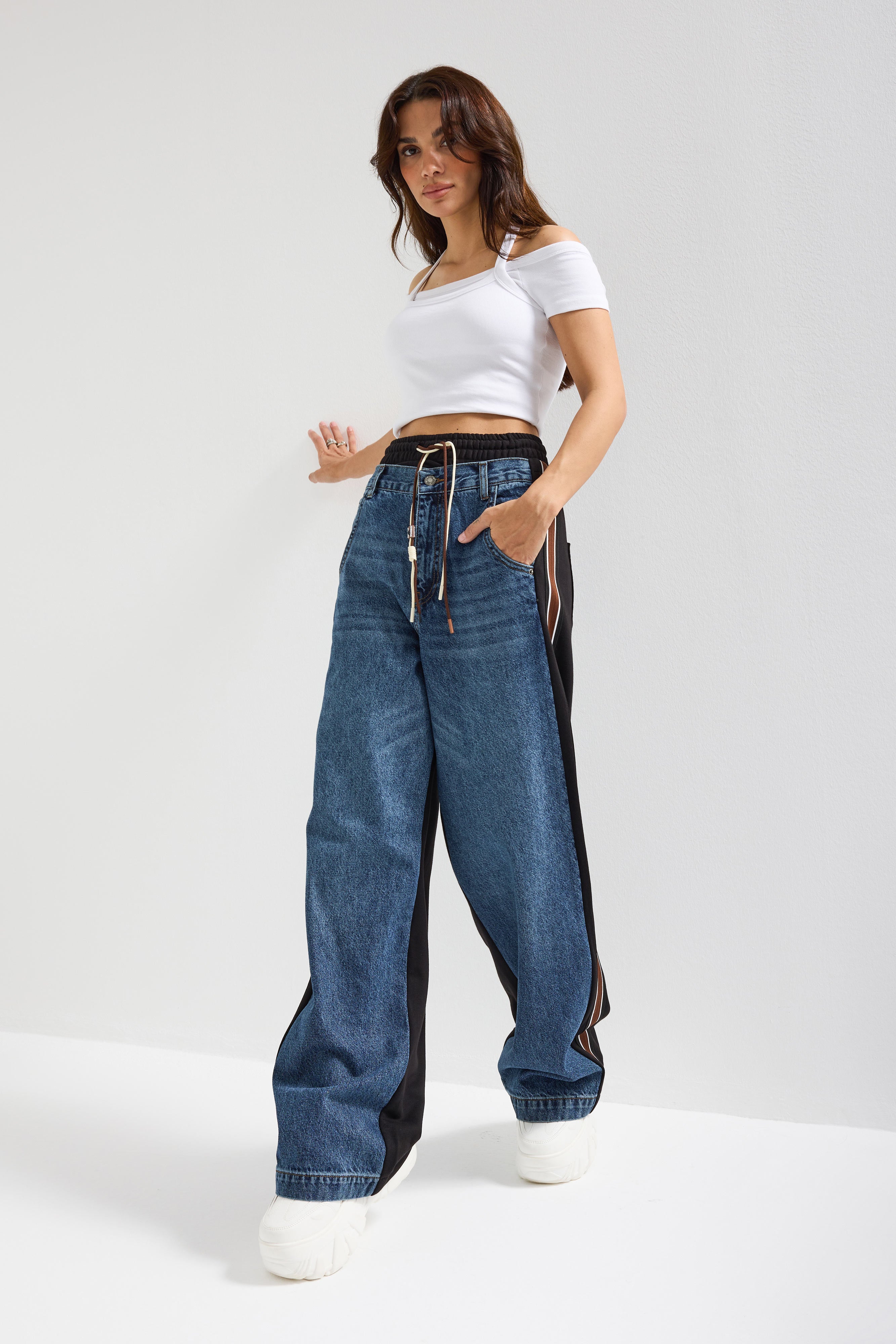 Kadın Koyu Kot Rengi 2w5-5 Straight Fit Bol Kesim Tasarım Denim Jean