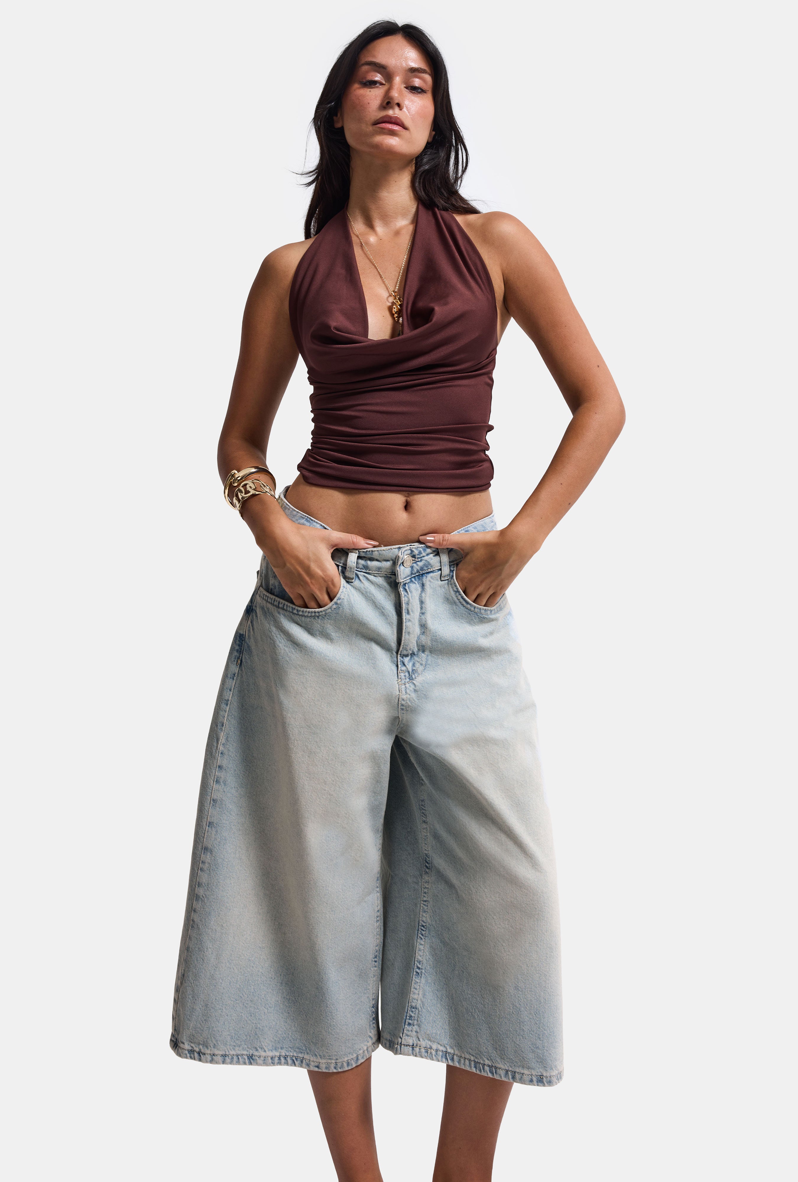 Kadın T.Kot Rengi 2S5-84 Süper Baggy Fit Maxi Boy %100 Koton Denim Şort