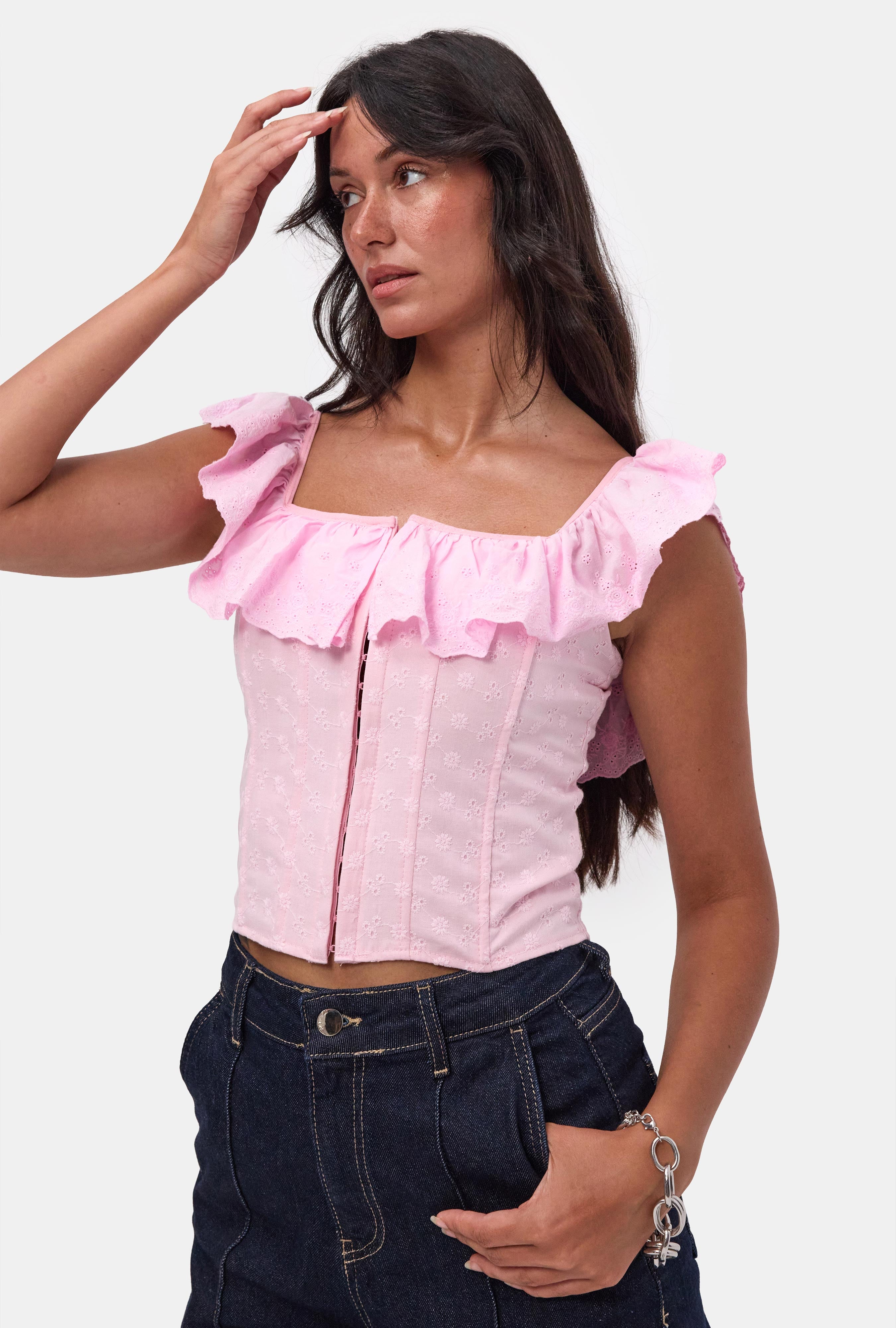 Kadın Pembe Balenli Bağcıklı Özel Tasarım Straplez Büstiyer