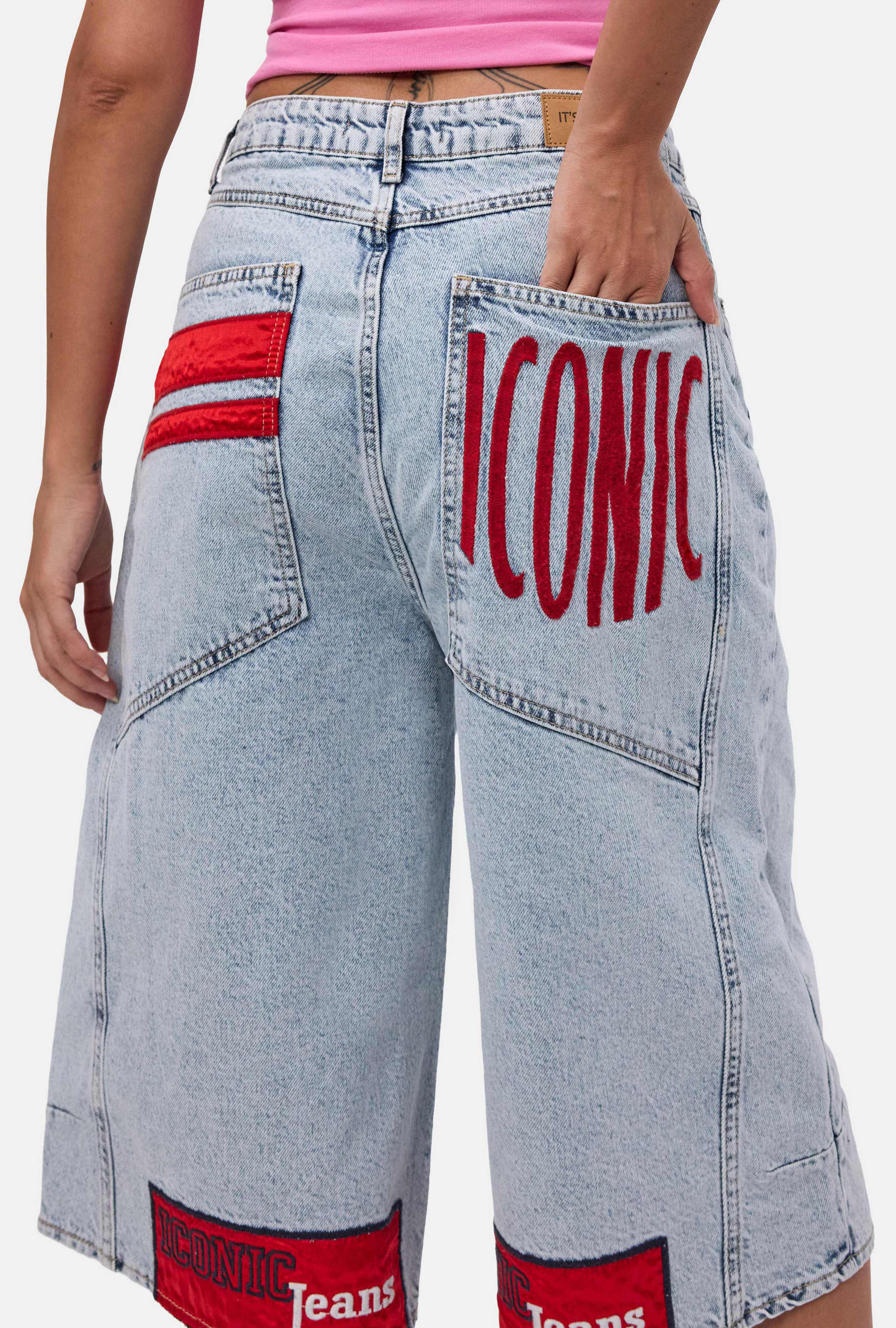 Women's Ice 3s6-3 Mega Baggy Fit Denim Shorts with Hem and Pocket Details, Custom Design