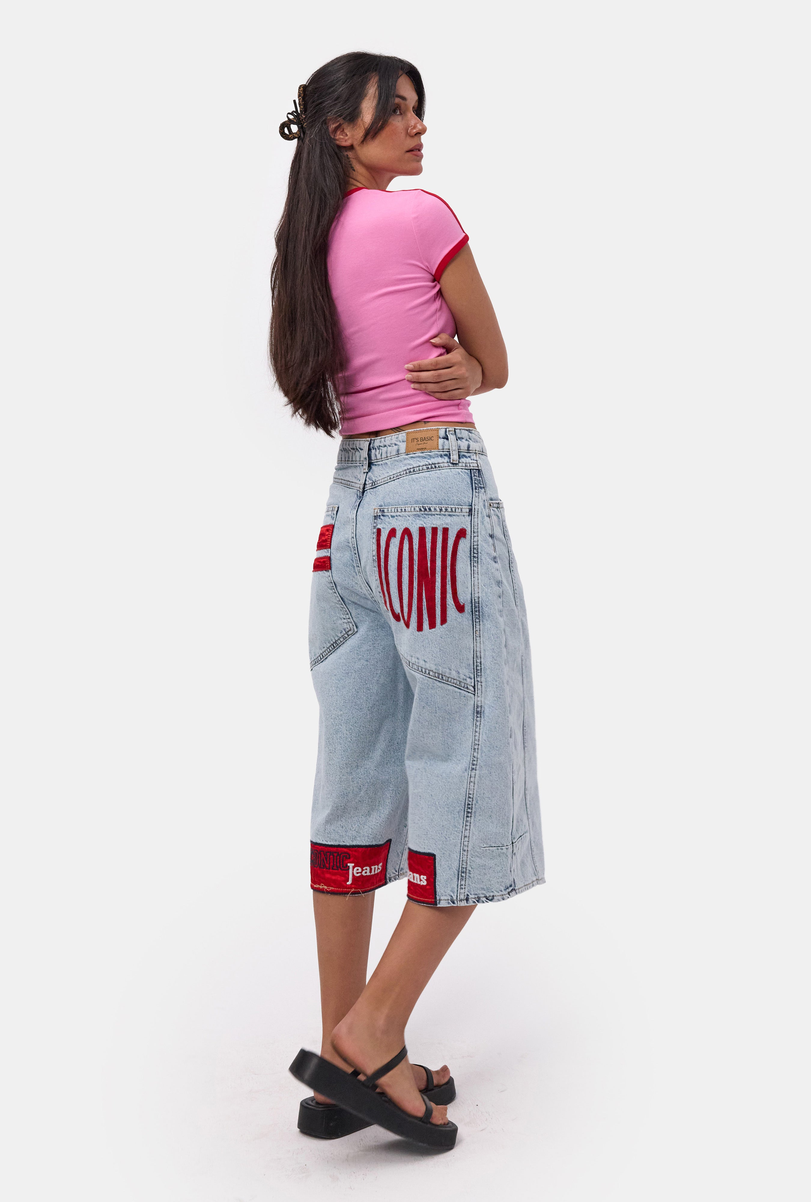 Women's Ice 3s6-3 Mega Baggy Fit Denim Shorts with Hem and Pocket Details, Custom Design