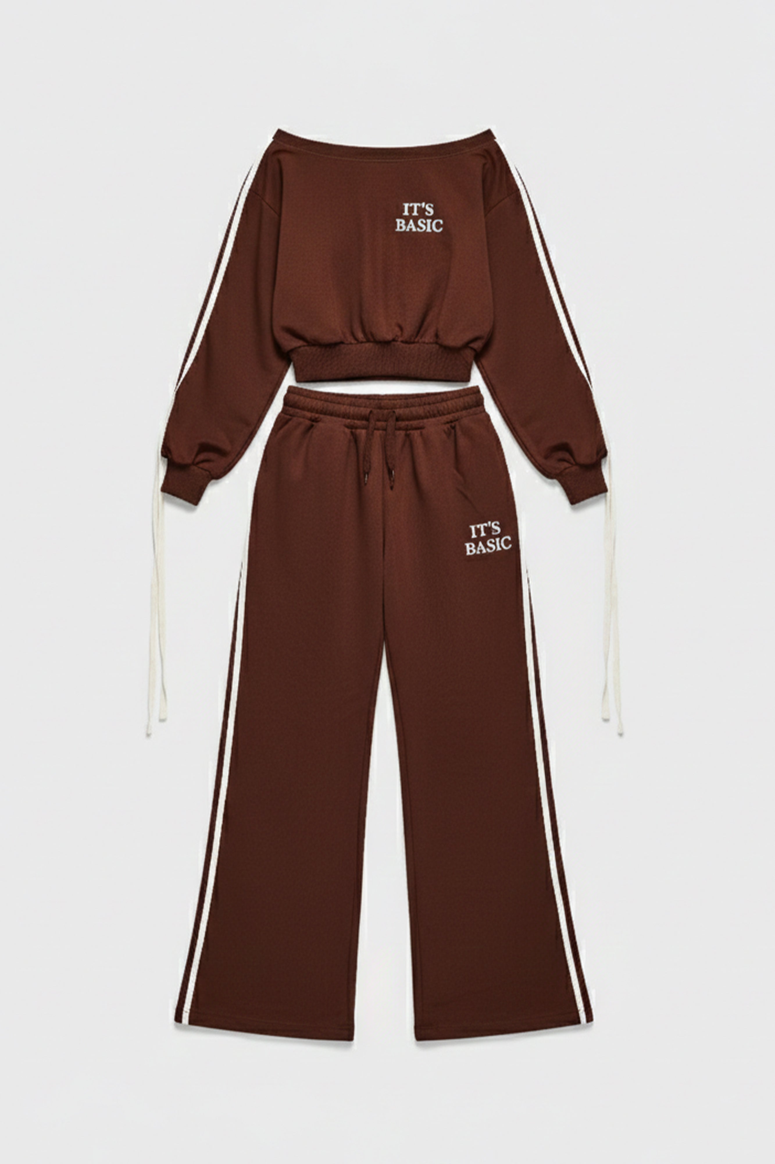 Kadın Kahverengi w5-16 Sweatshirt Eşofman Pantolon 2'li Alt Üst Tasarım Takım