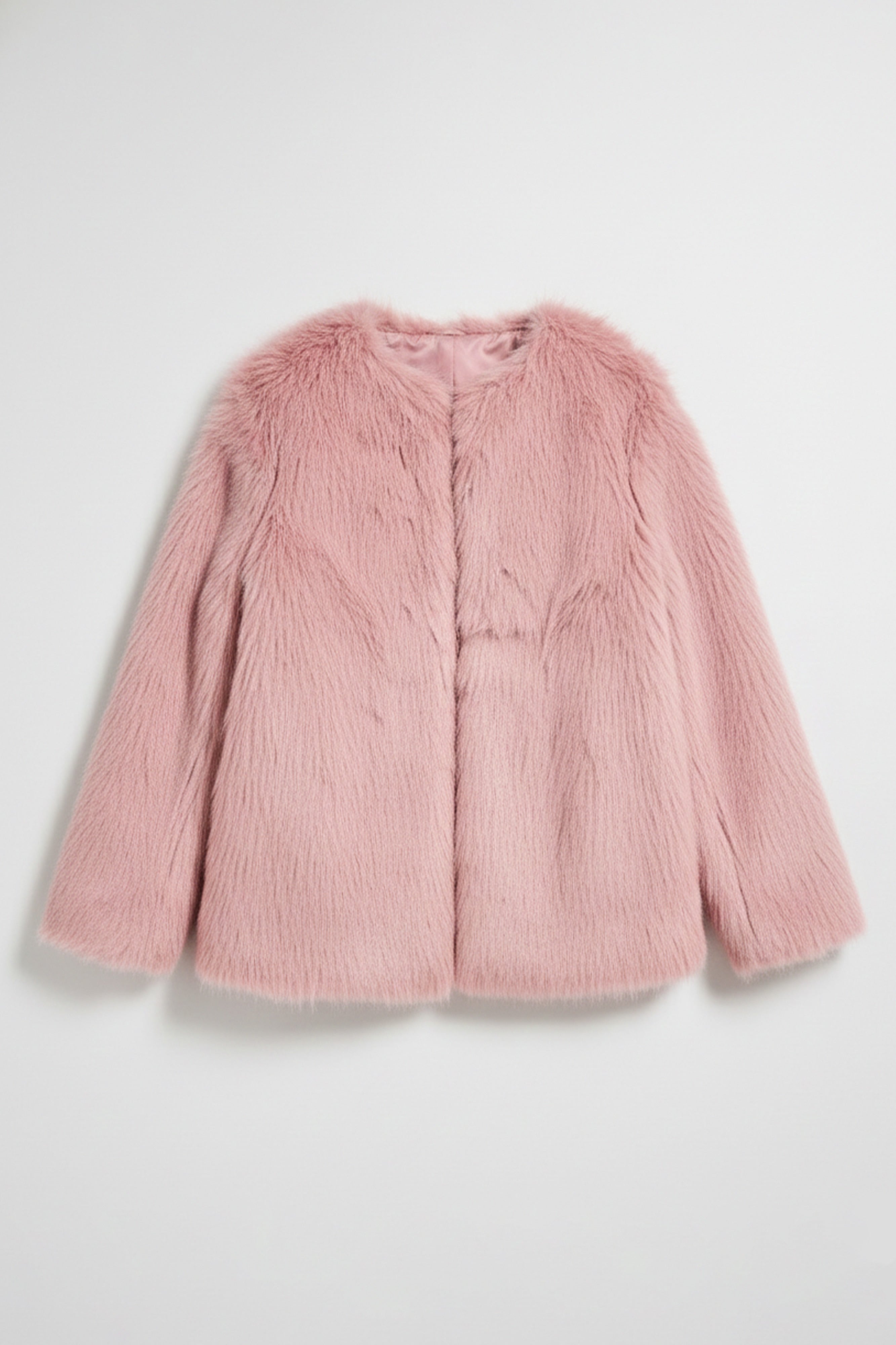 Kadın Pudra Kemer Boy İçi Astarlı Peluşlu Kürk Mont