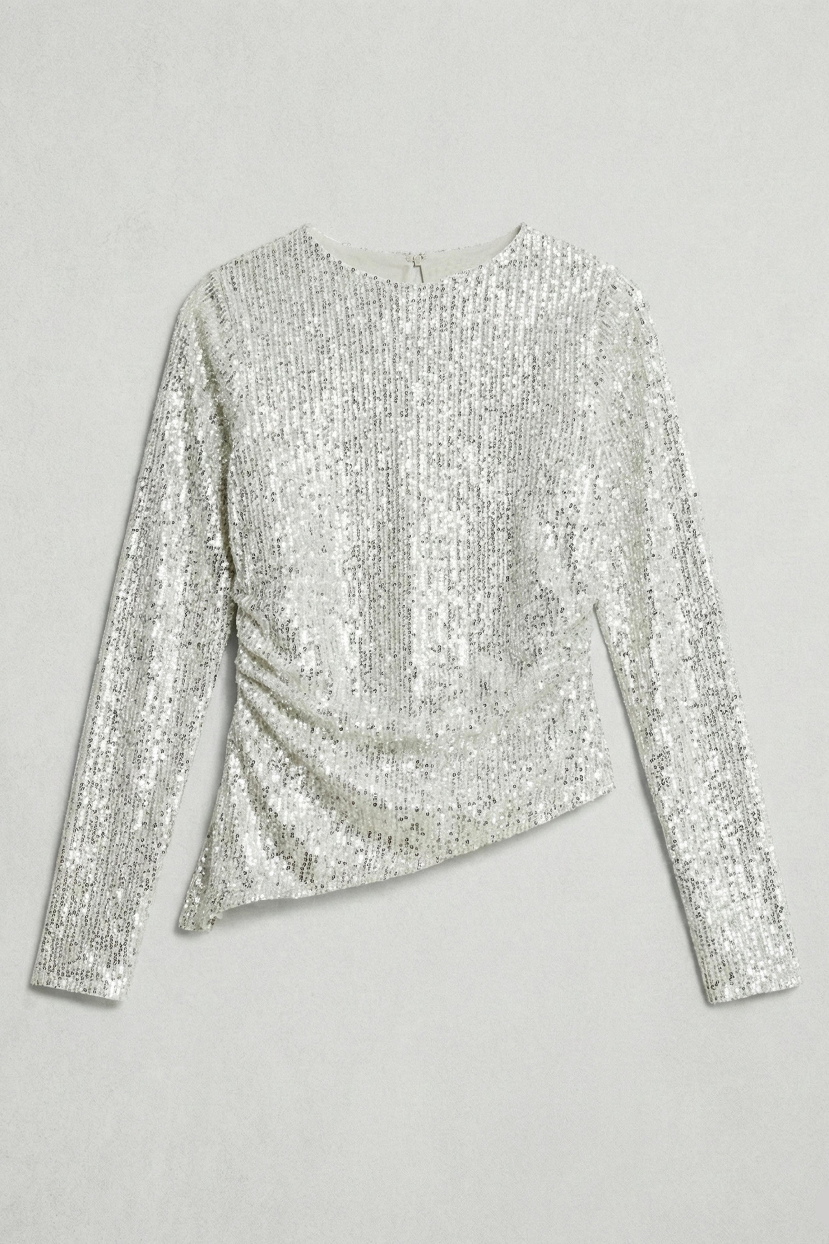 Kadın Ekru Silver Renk Pul Payet Detaylı İçi Astarlı Tasarım Bluz