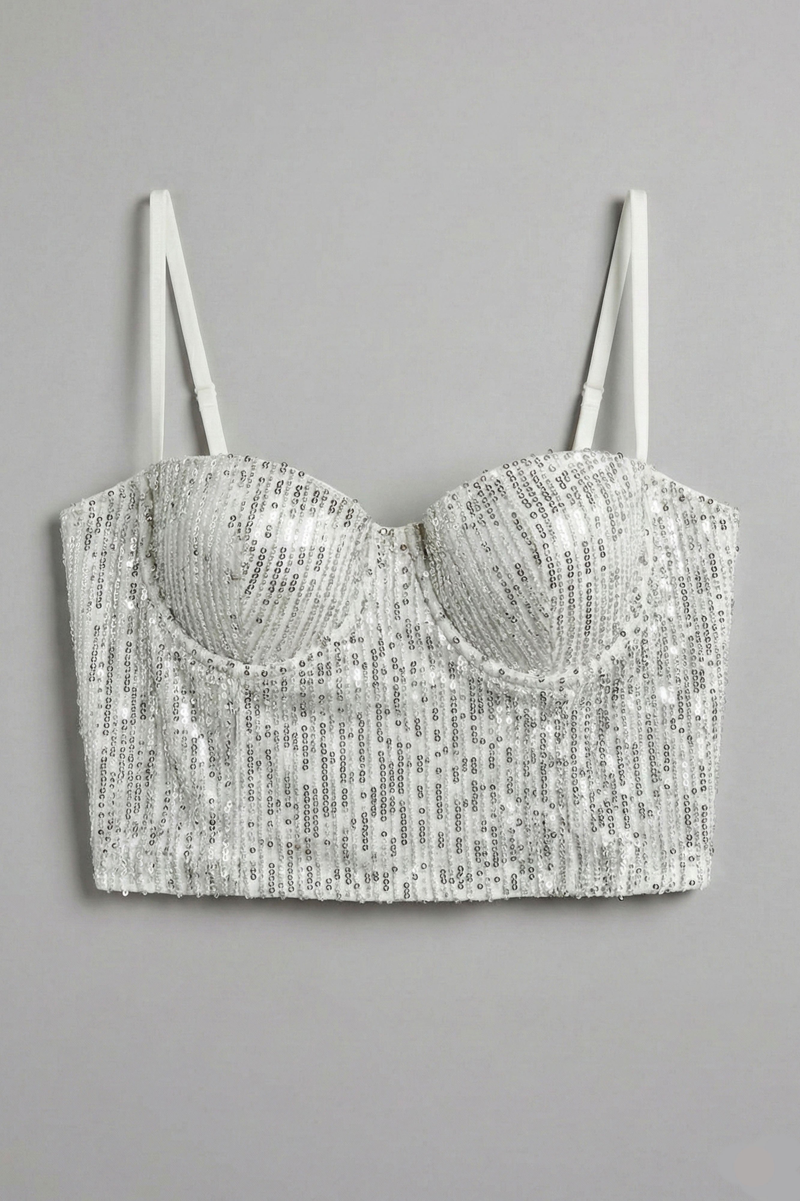 Kadın Ekru Silver Renk Pul Payet Detaylı Askılı Büstiyer