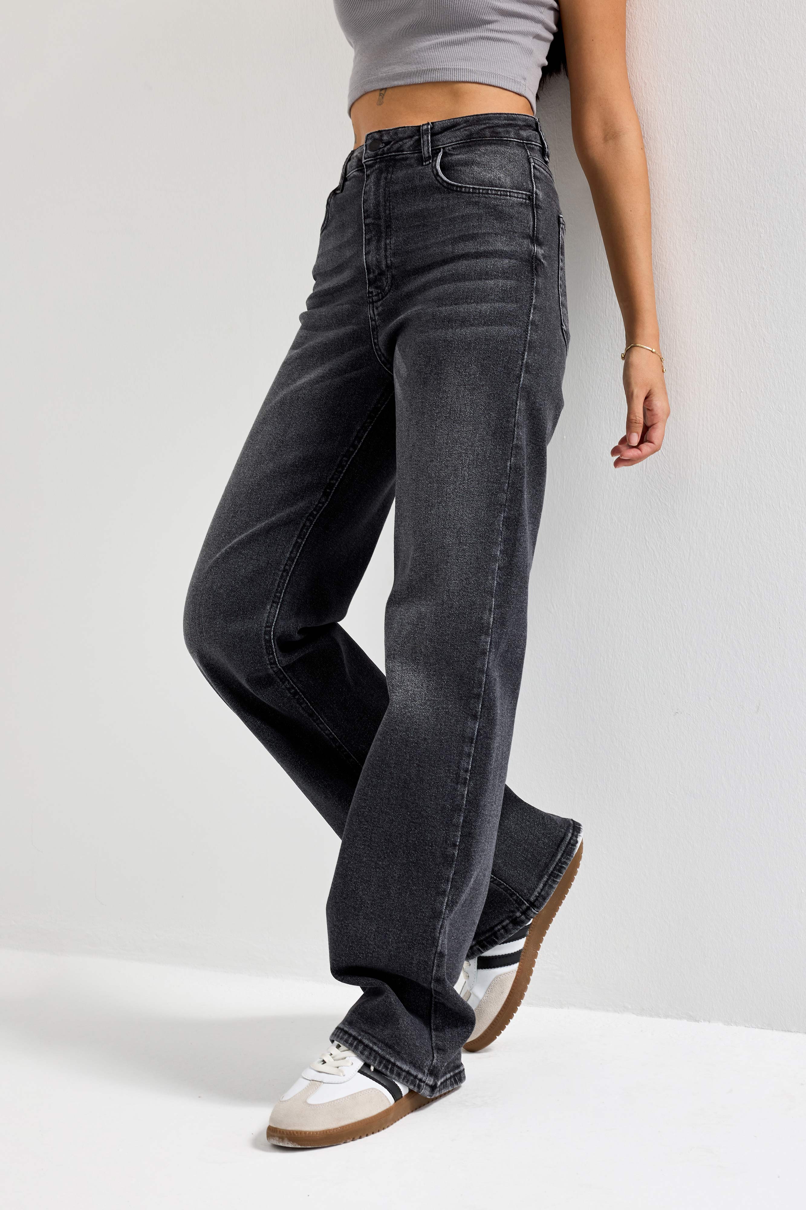 Kadın Füme Renk 2s6-1 Straight Fit Yüksek Bel Esnek Elastan Kumaş Denim Jean