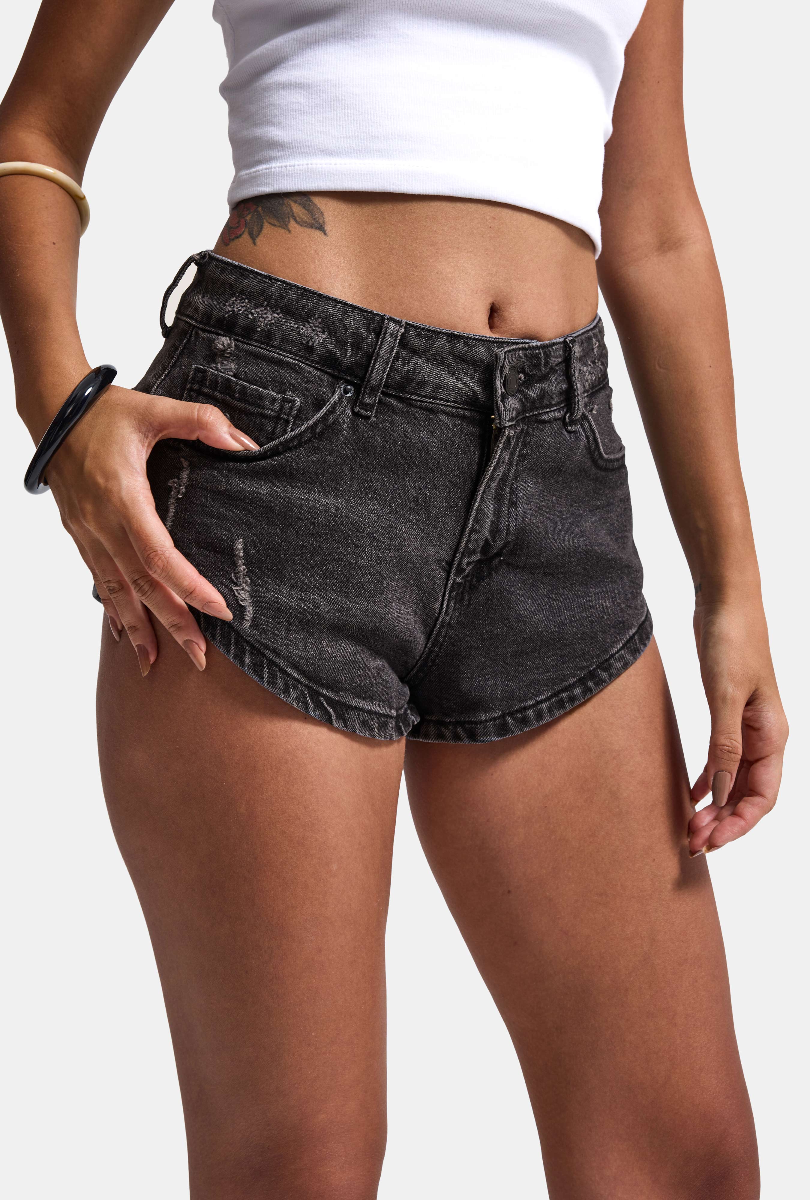 Kadın Koyu Füme 11s6-1 Süper Mini %100 Koton Denim Şort