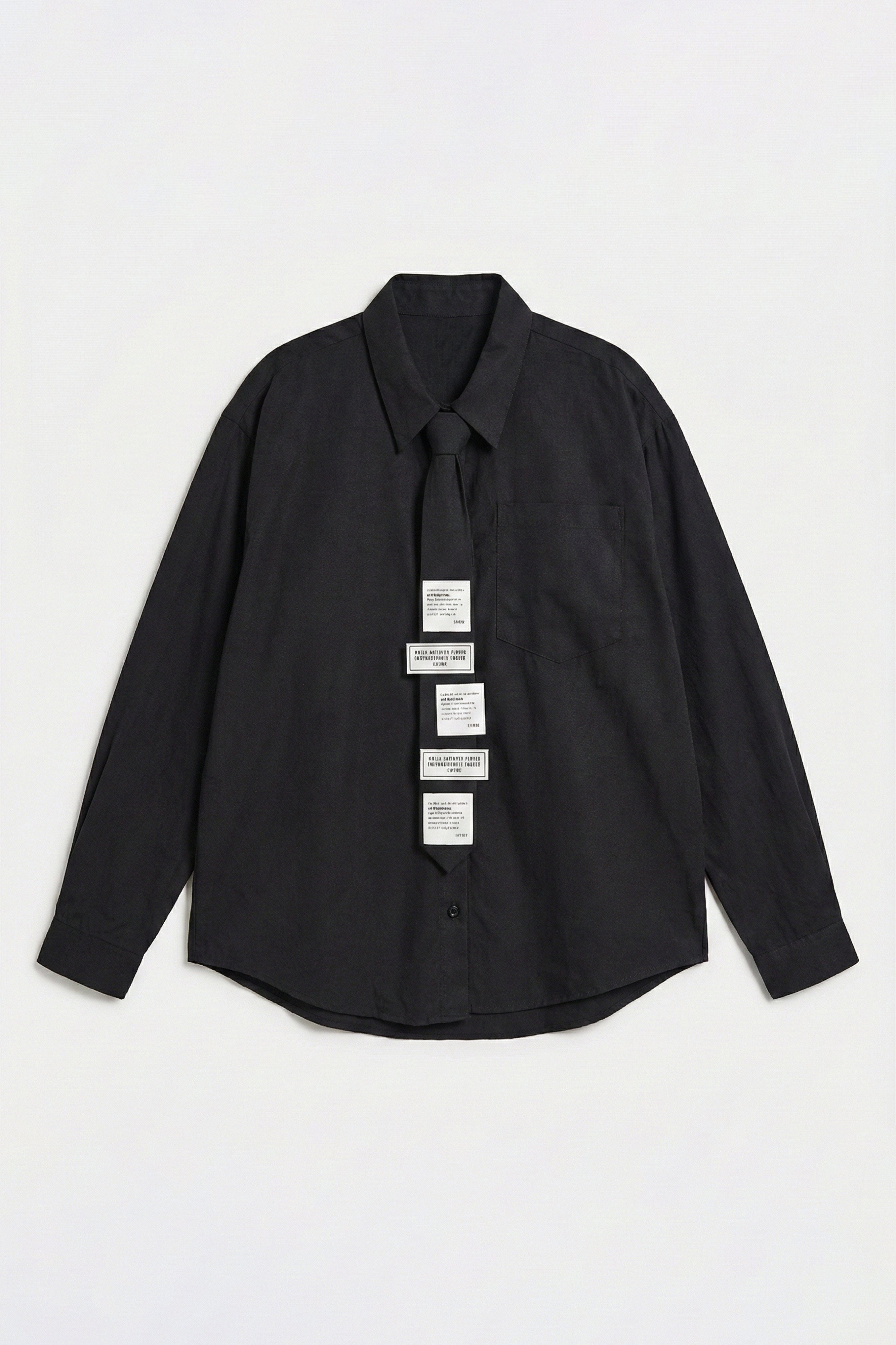 Kadın Siyah Renk Oversize Kravatlı Özel Tasarım Bol Kesim Gömlek