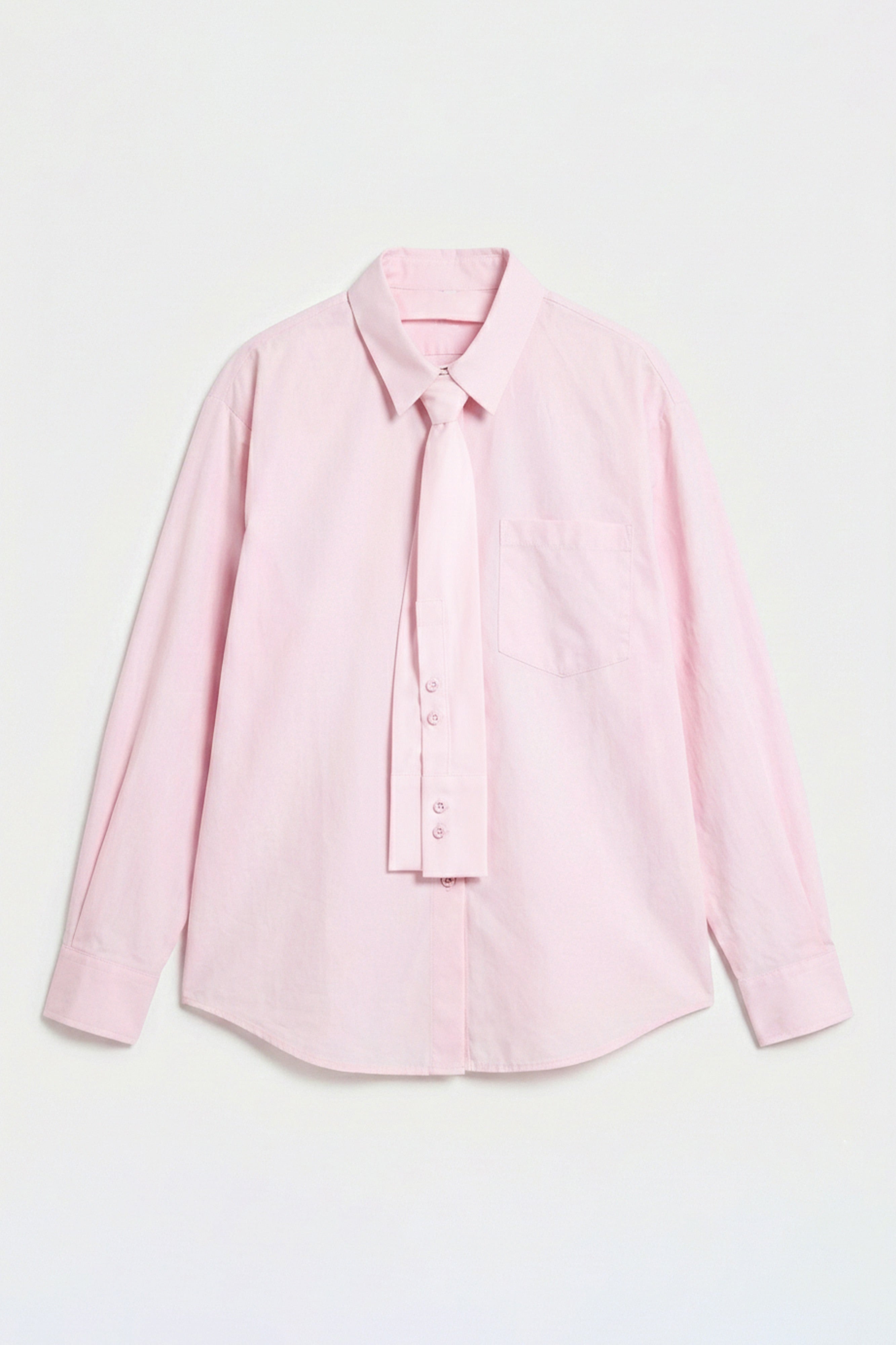 Kadın Pembe Oversize Kravat Detaylı Özel Tasarım Bol Kesim Gömlek