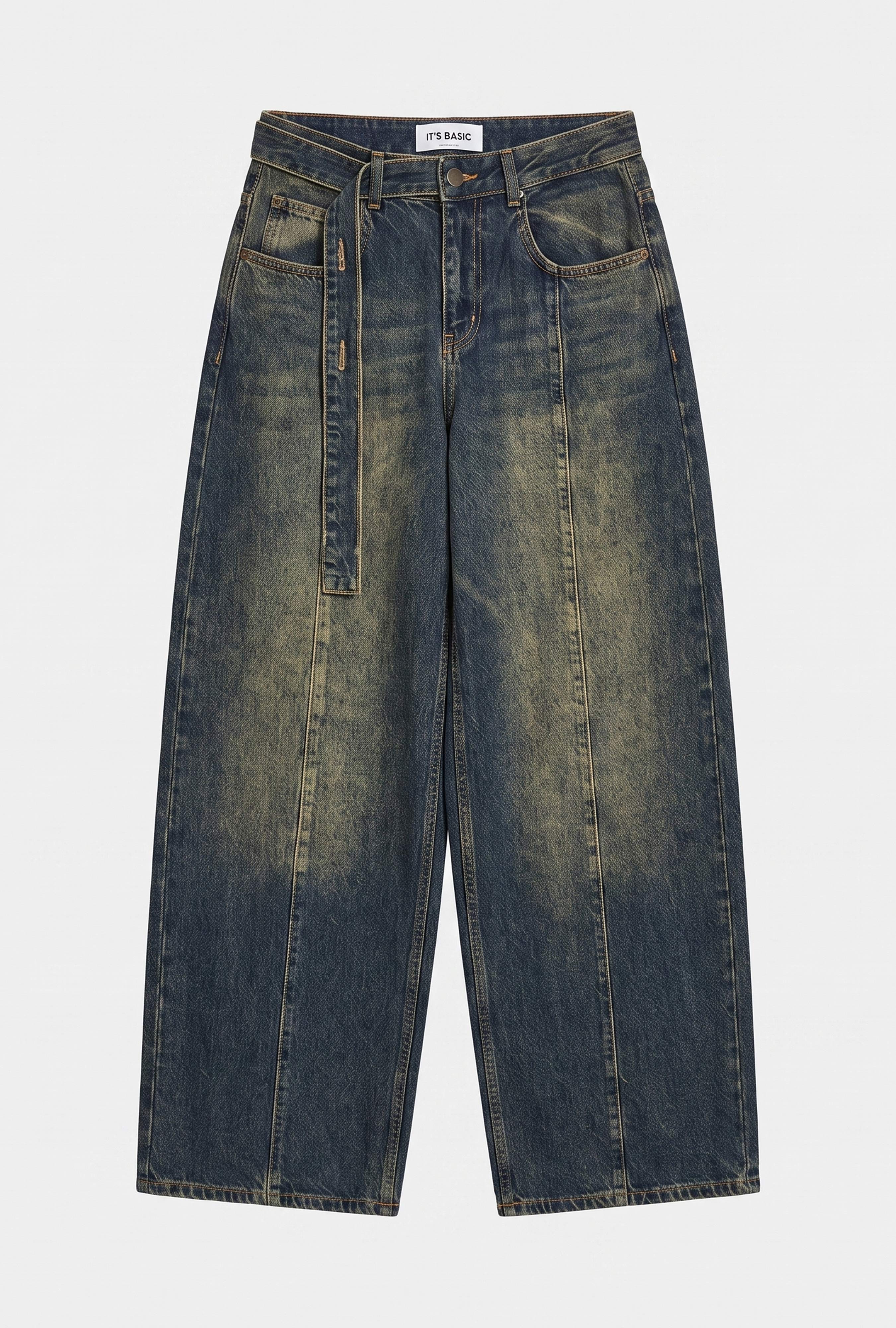 Kadın Tint Kot Rengi 2w6-11 Baggy Kemerli Orta Bel Denim Jean