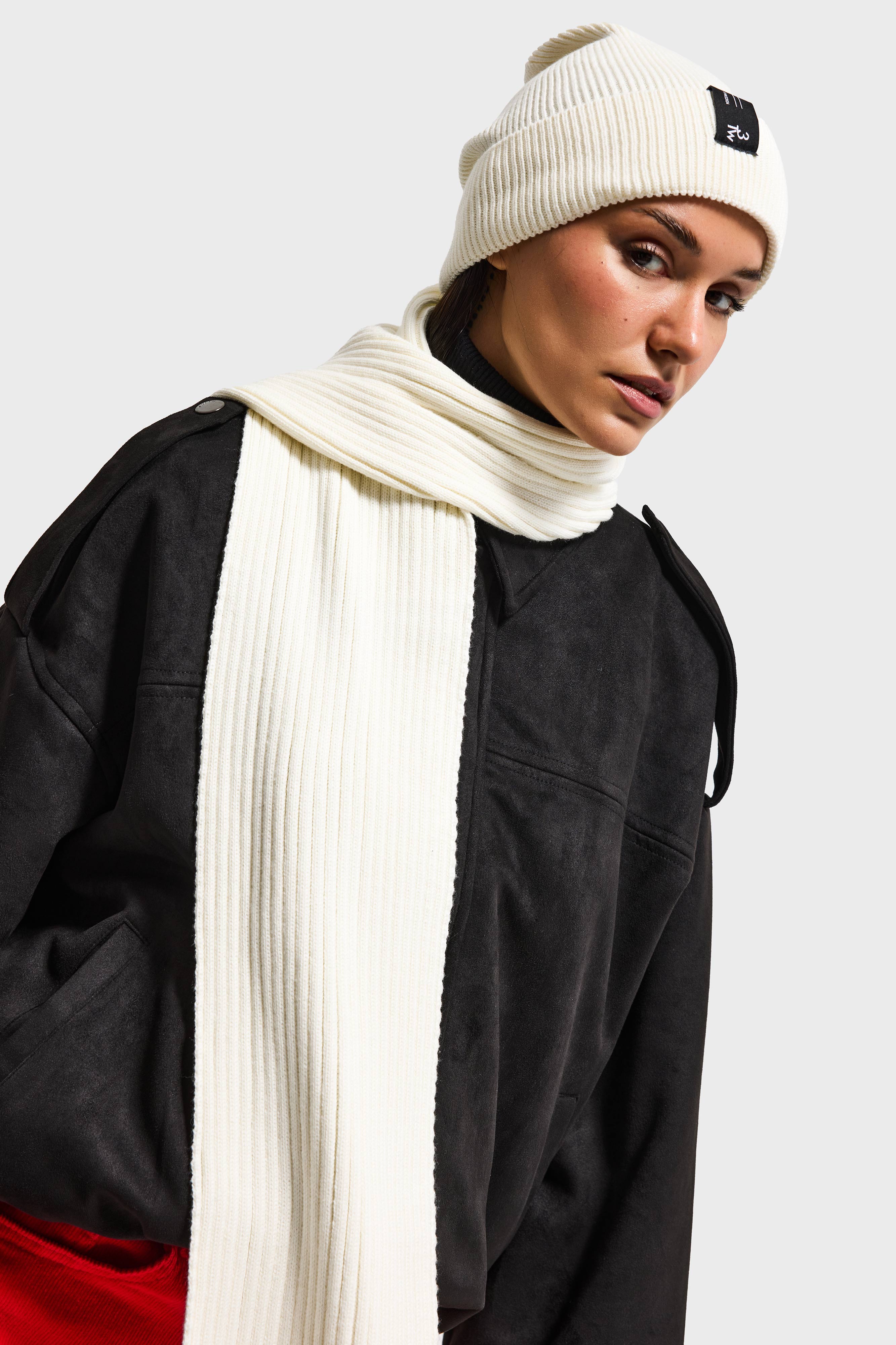 Beyaz Fitilli Kumaş Bere Atkı 2'li Takım