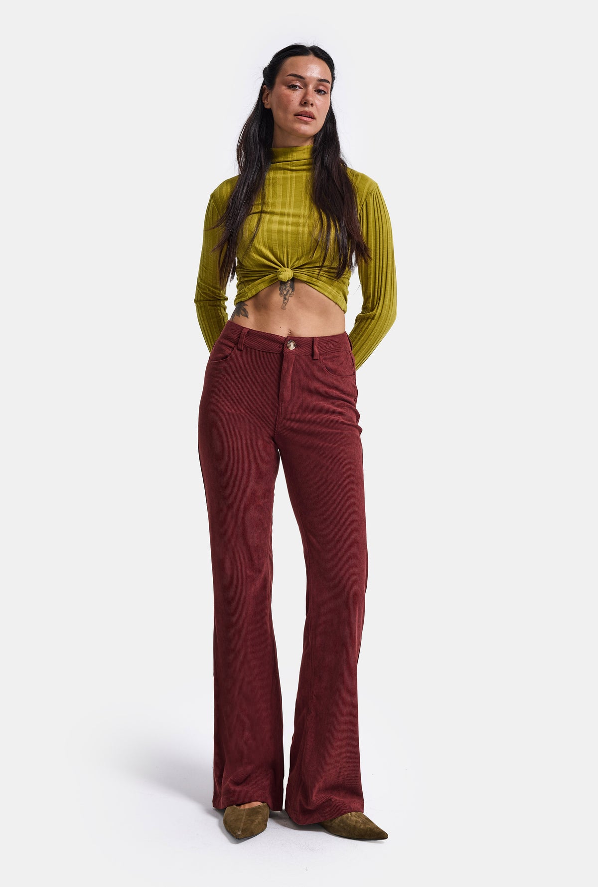 Kadın Bordo Flare Fit Velvet Kadife Kumaş Pantolon