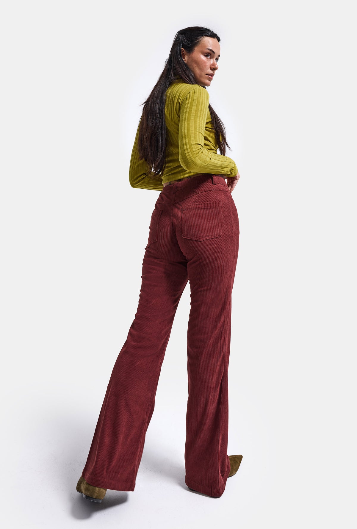Kadın Bordo Flare Fit Velvet Kadife Kumaş Pantolon