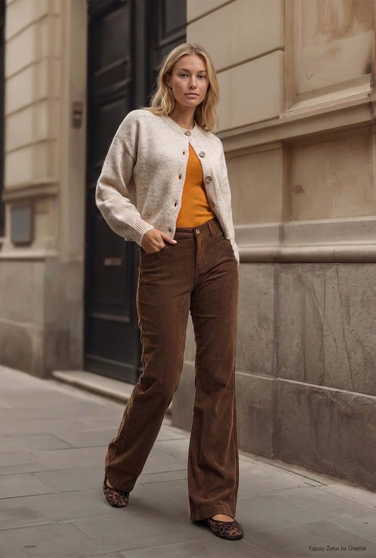 Kadın Kahve Flare Fit Velvet Kadife Kumaş Pantolon