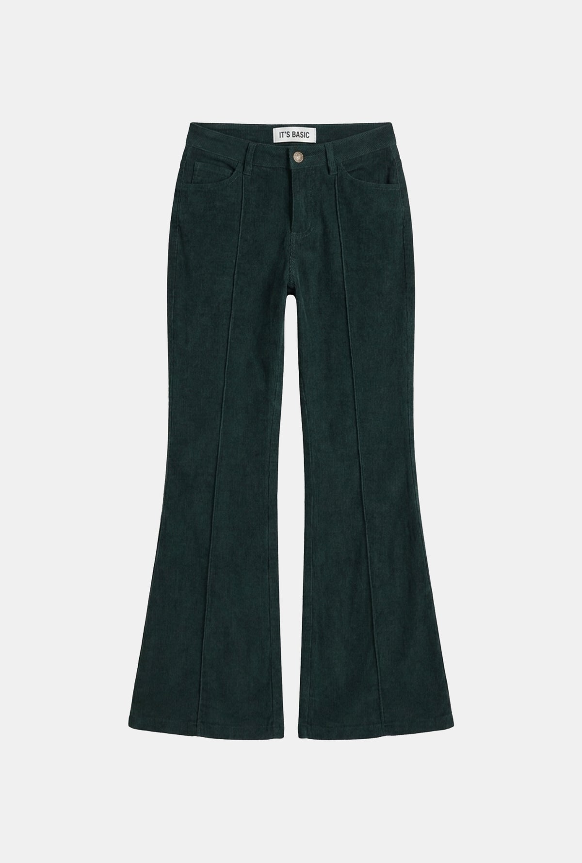 Kadın Koyu Yeşil Flare Fit Pürüzsüz Dokulu Esnek Velvet Kadife Kumaş Pantolon